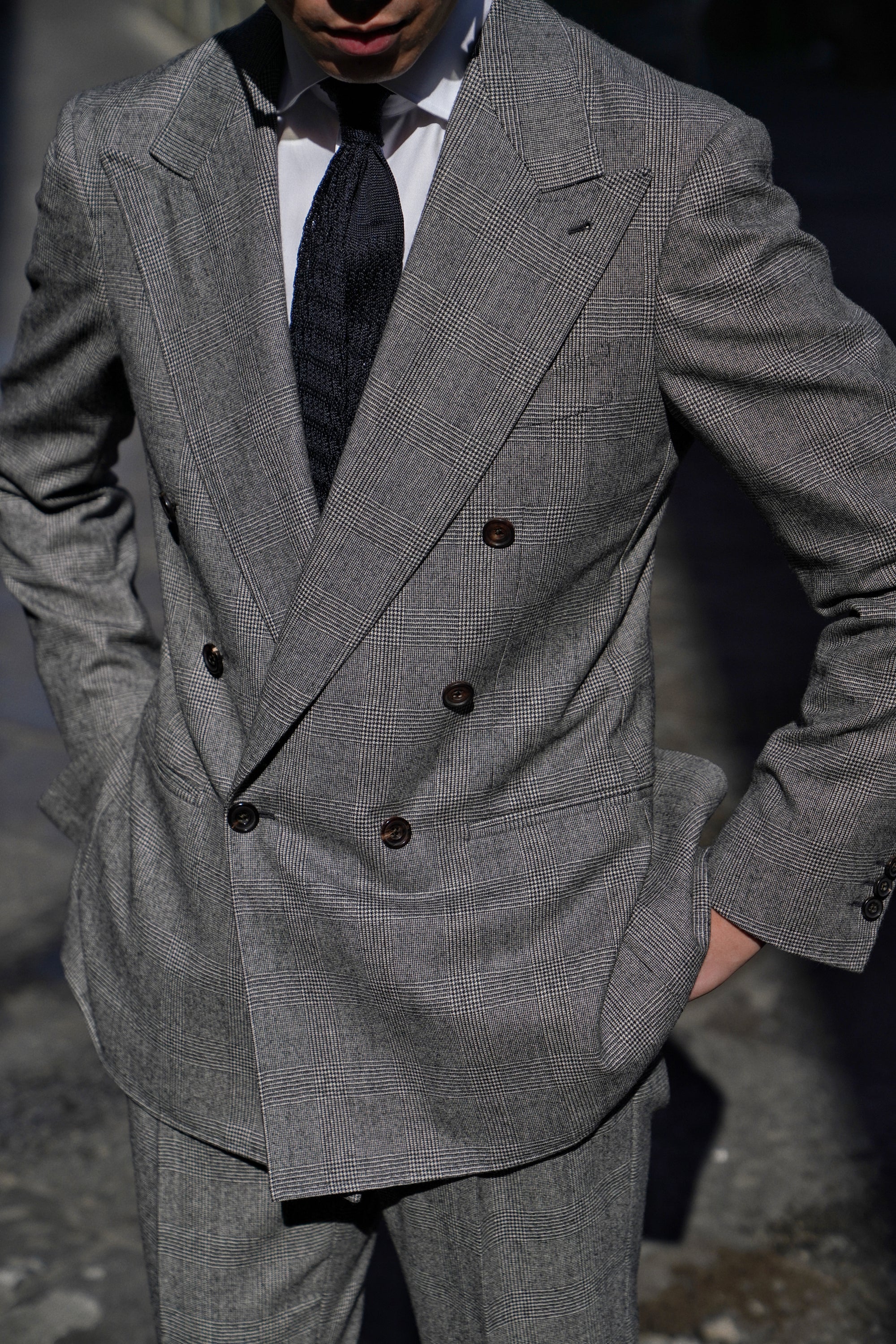 MTO Black and White Glen Check Worsted Flannel Suit #33