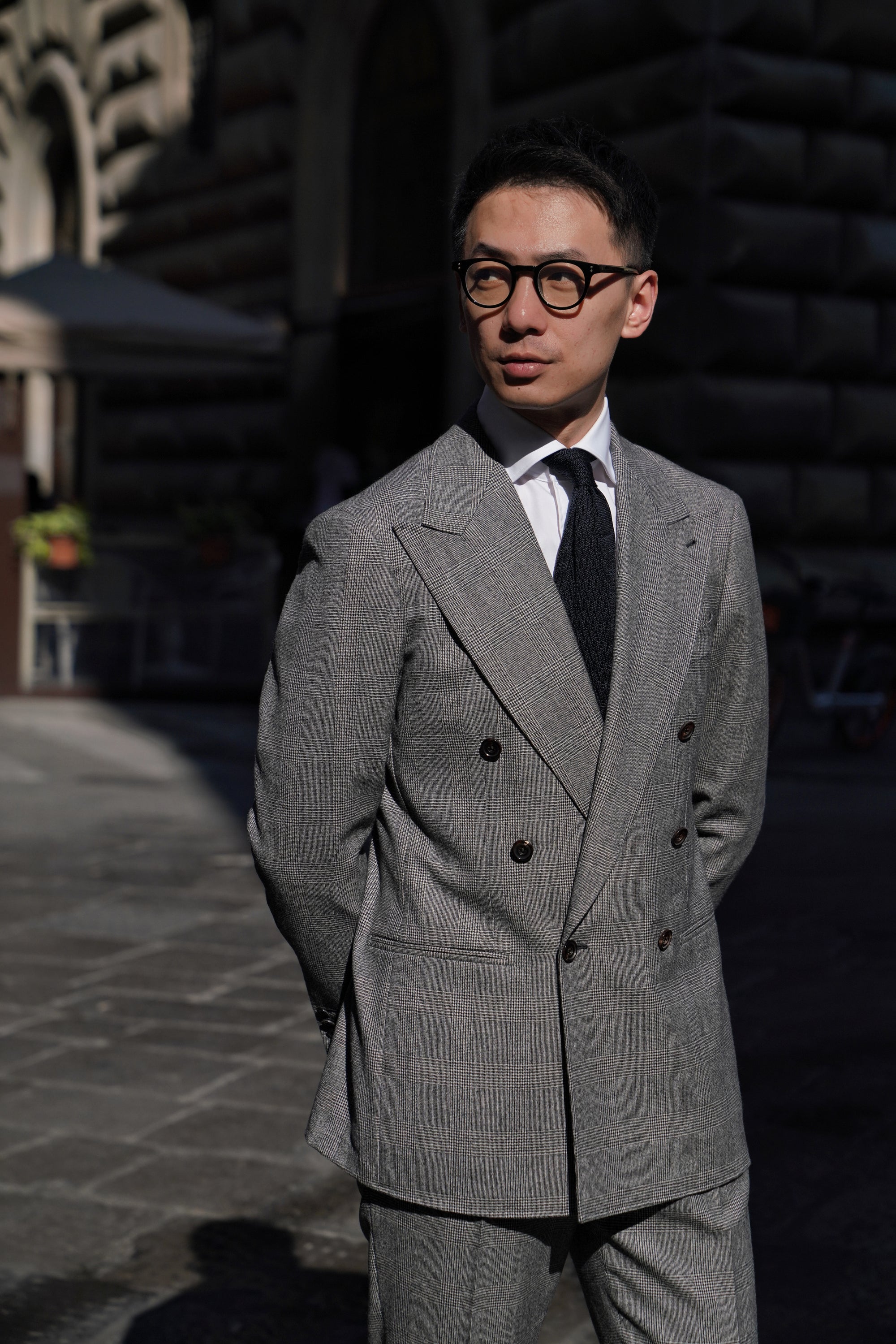 MTO Black and White Glen Check Worsted Flannel Suit #33