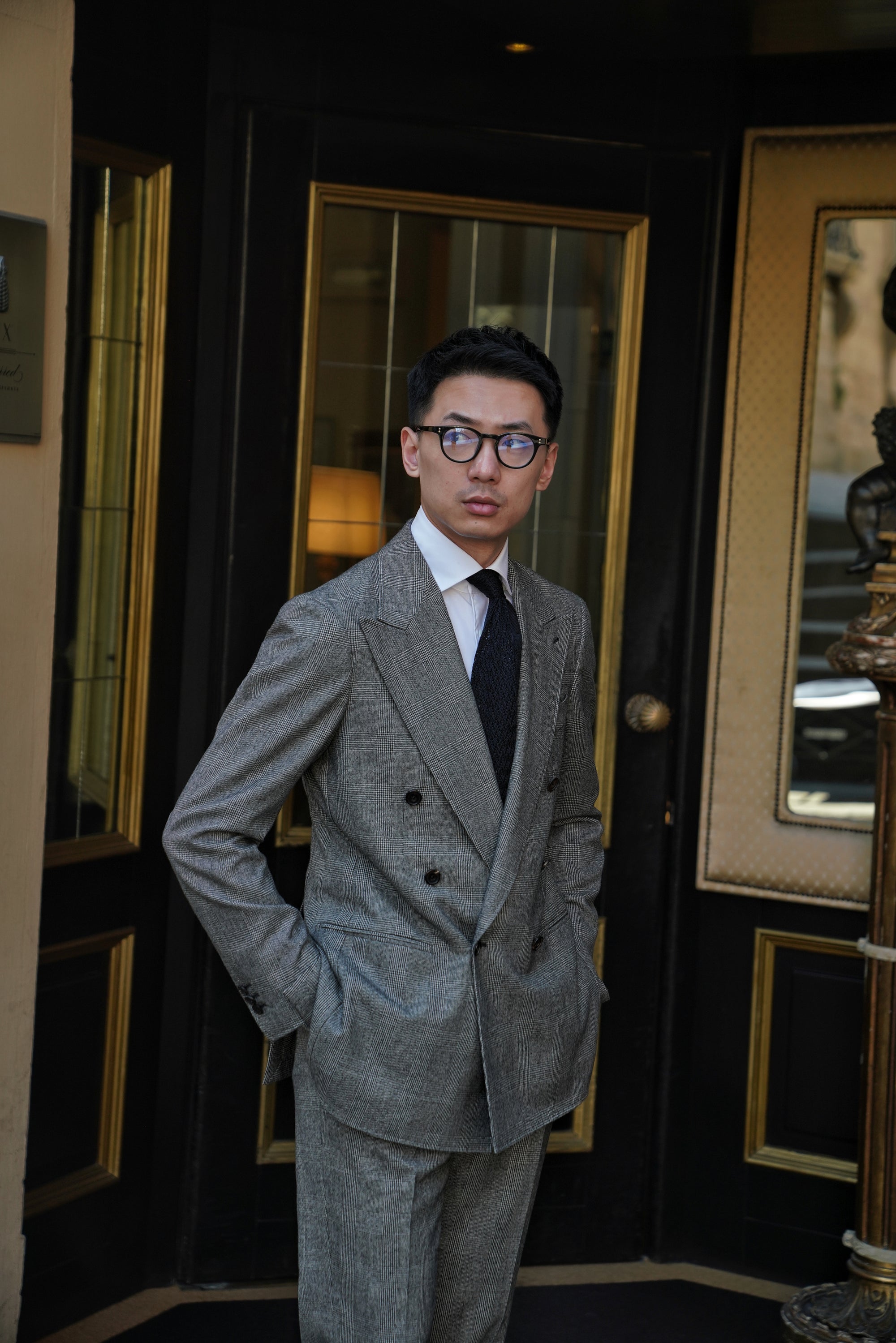 MTO Black and White Glen Check Worsted Flannel Suit #33