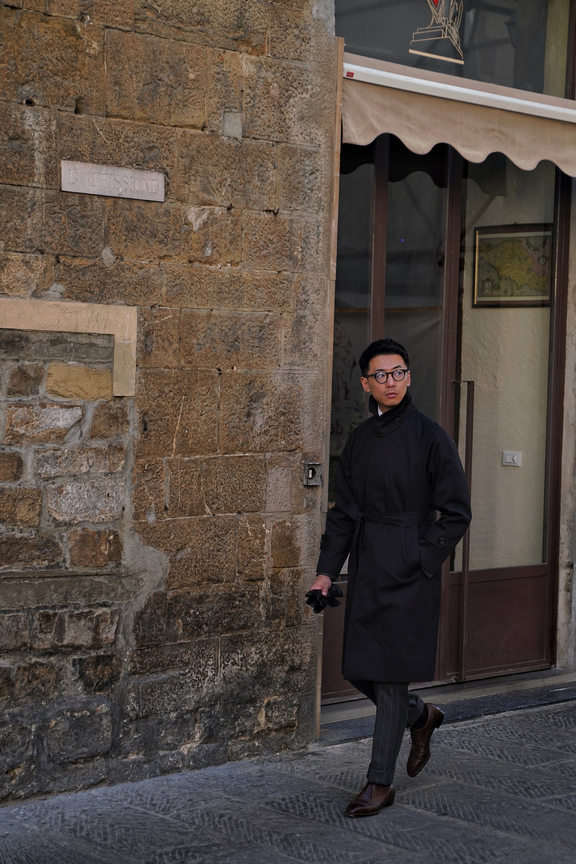 Black Cotton Whipcord Balmacaan Raincoat