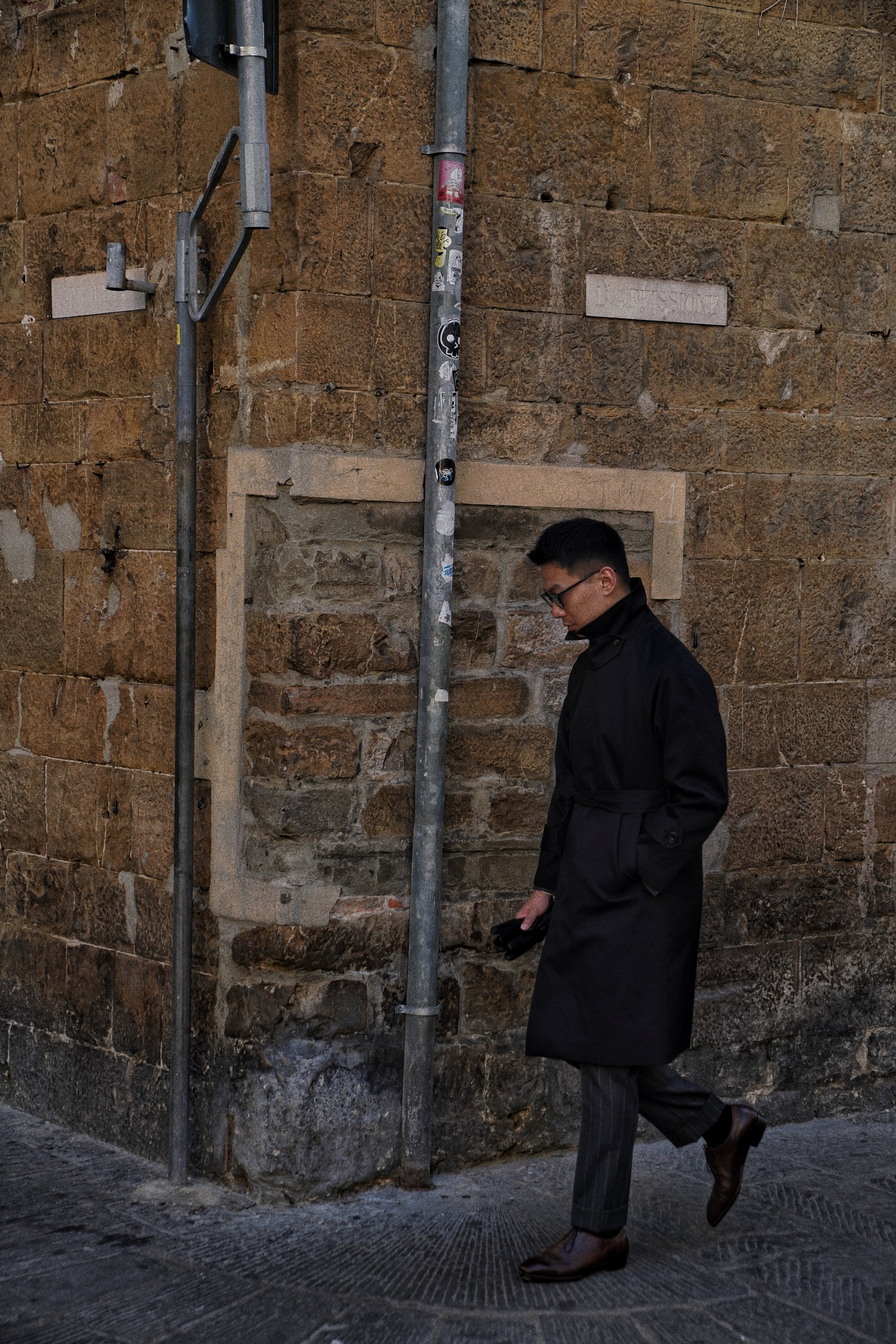 Black Cotton Whipcord Balmacaan Raincoat