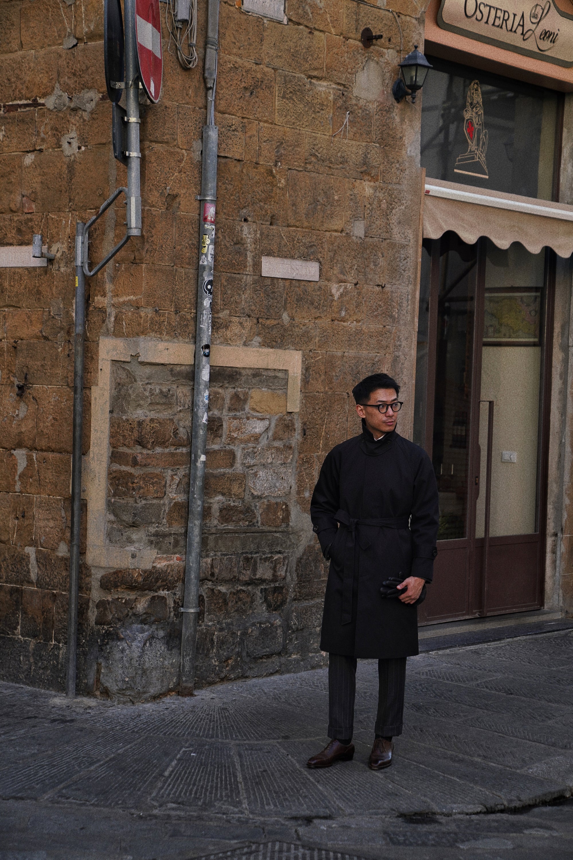 Black Cotton Whipcord Balmacaan Raincoat