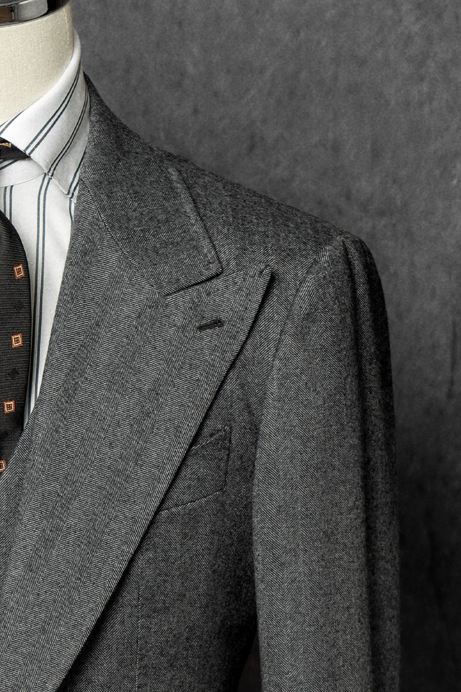 Grey Herringbone Flannel 3-piece Suit #23
