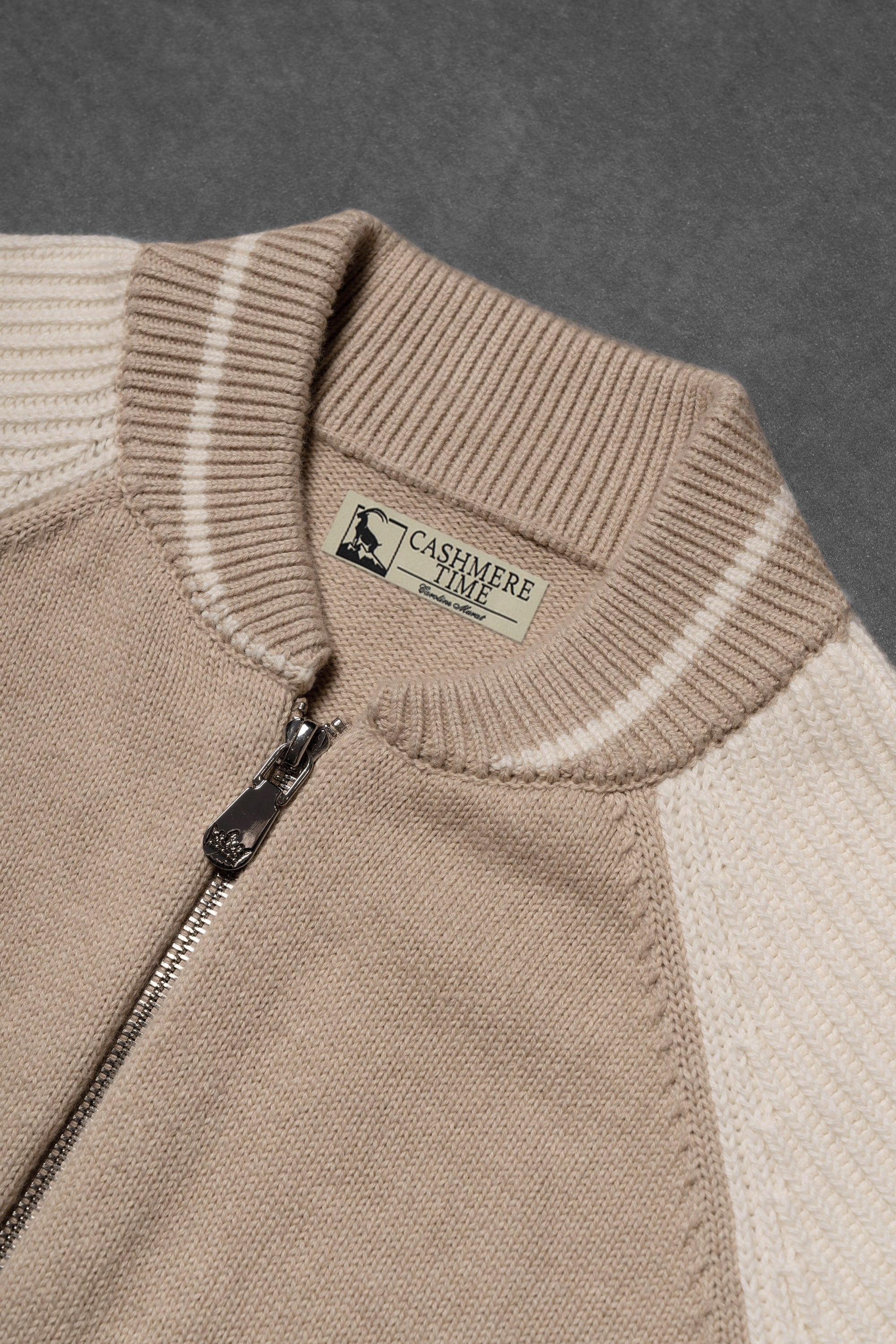 Camel Knitted Bomber Jacket