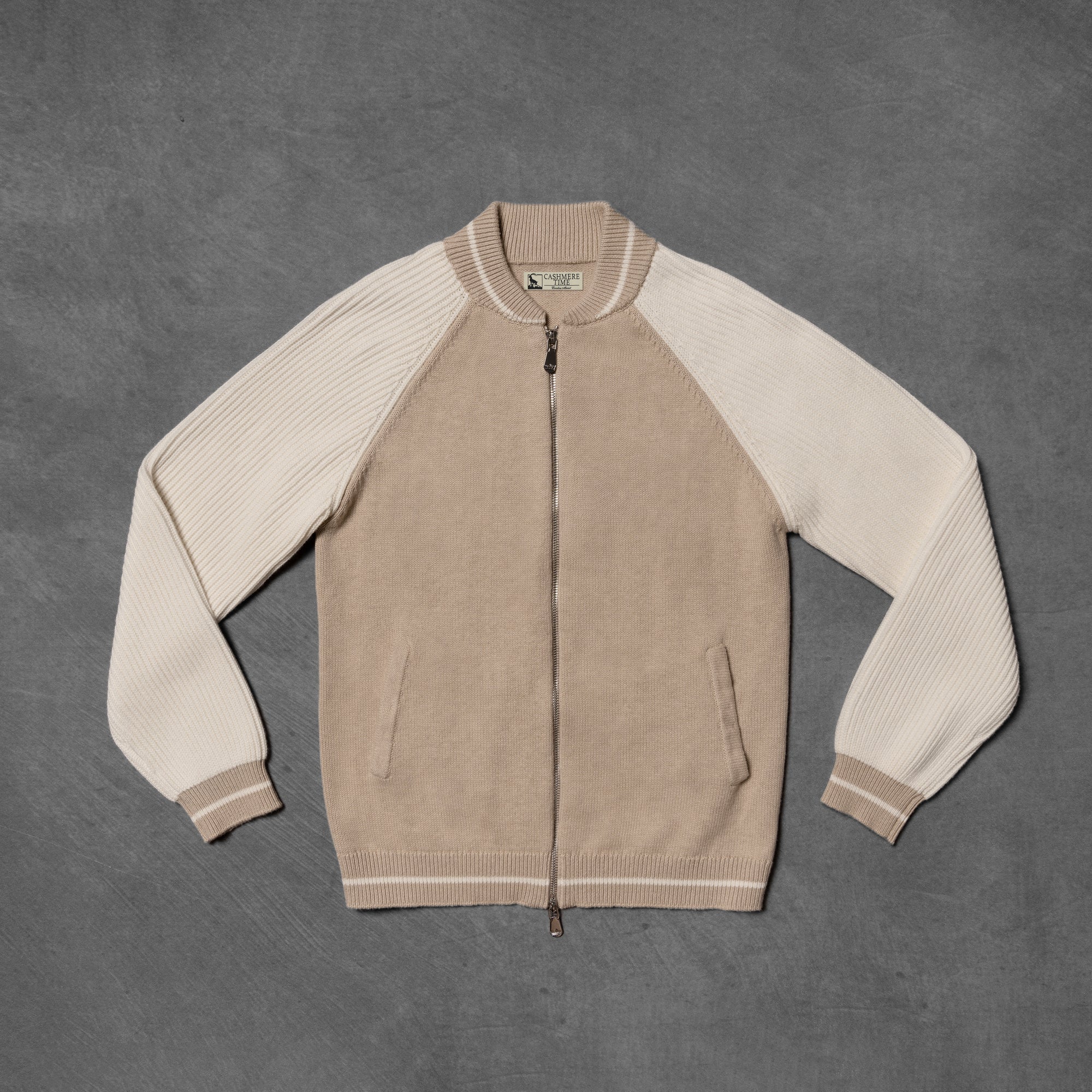 Camel Knitted Bomber Jacket