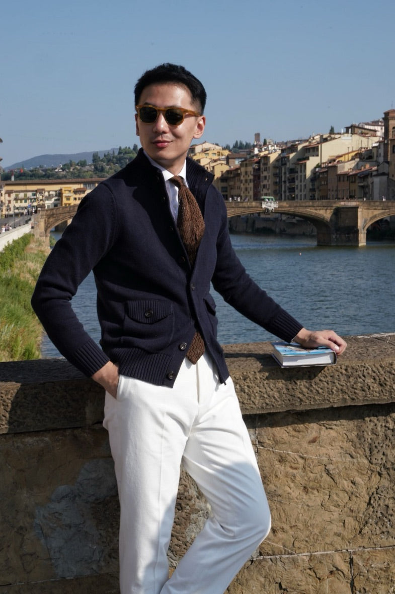 Navy Knitted Cotton Wool A1 Jacket