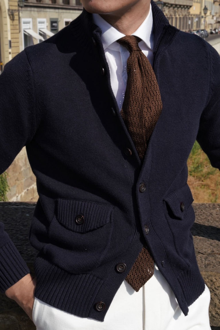 Navy Knitted Cotton Wool A1 Jacket