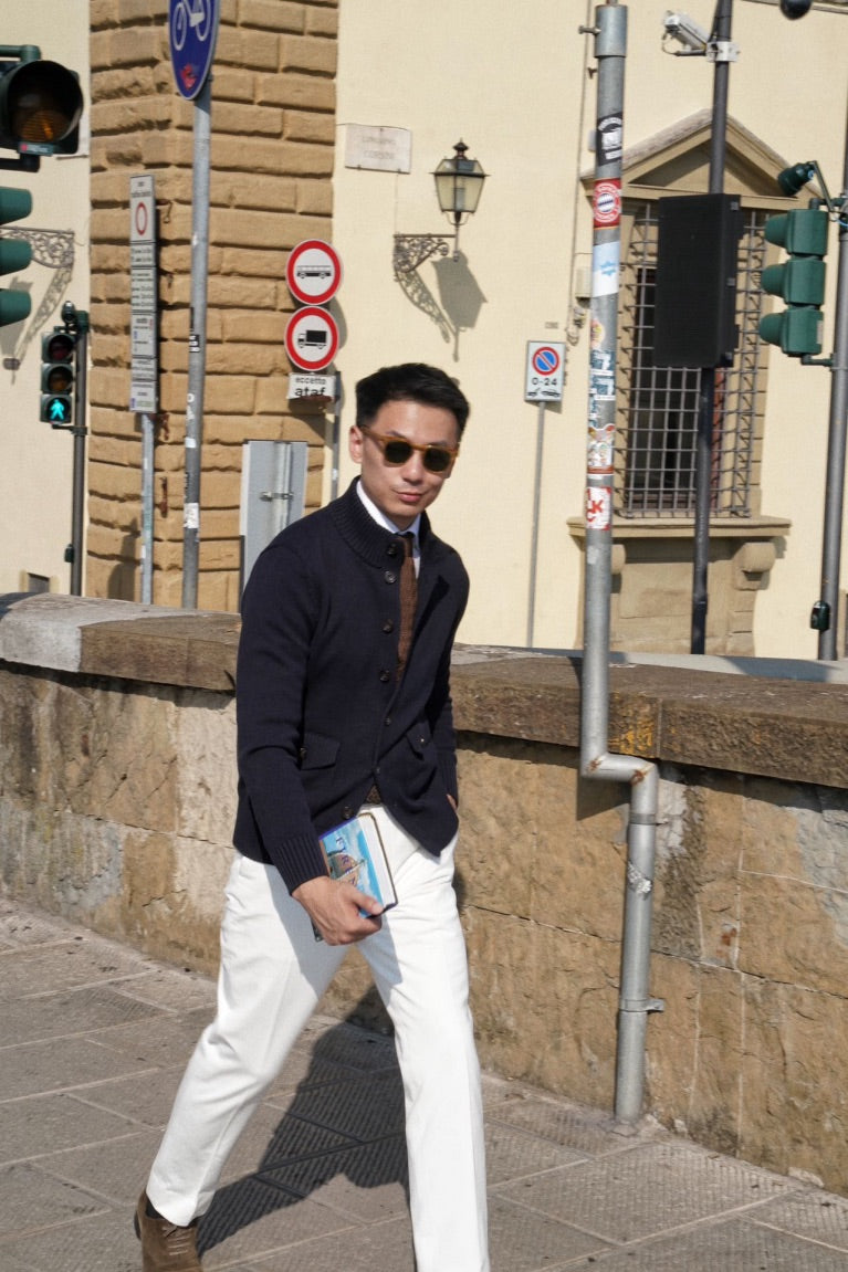 Navy Knitted Cotton Wool A1 Jacket
