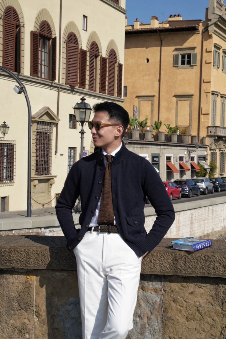 Navy Knitted Cotton Wool A1 Jacket