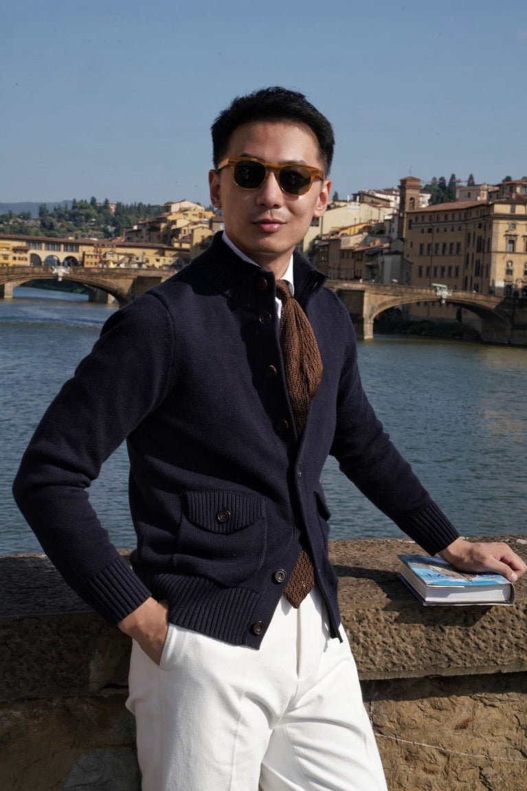 Navy Knitted Cotton Wool A1 Jacket
