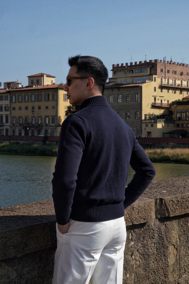 Navy Knitted Cotton Wool A1 Jacket