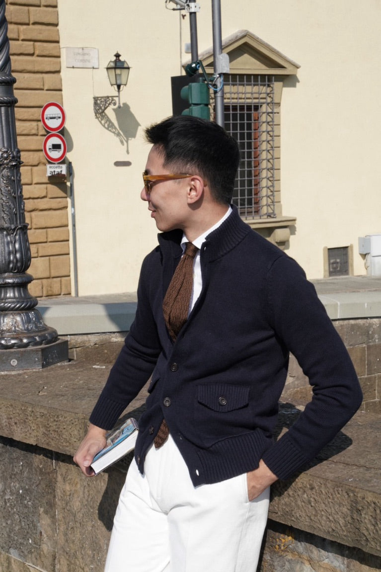 Navy Knitted Cotton Wool A1 Jacket