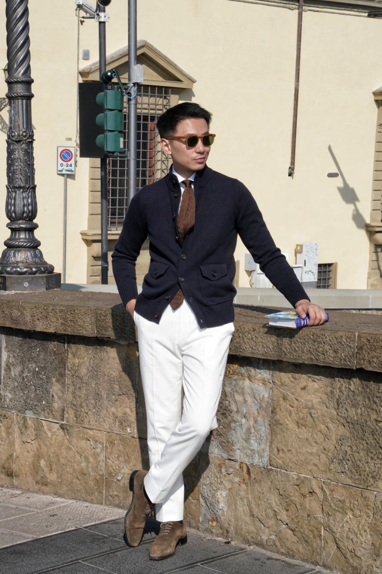 Navy Knitted Cotton Wool A1 Jacket
