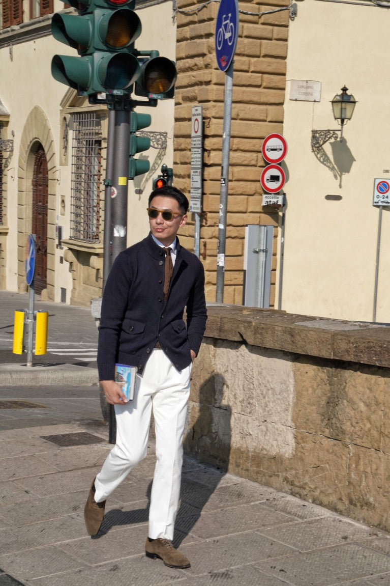 Navy Knitted Cotton Wool A1 Jacket