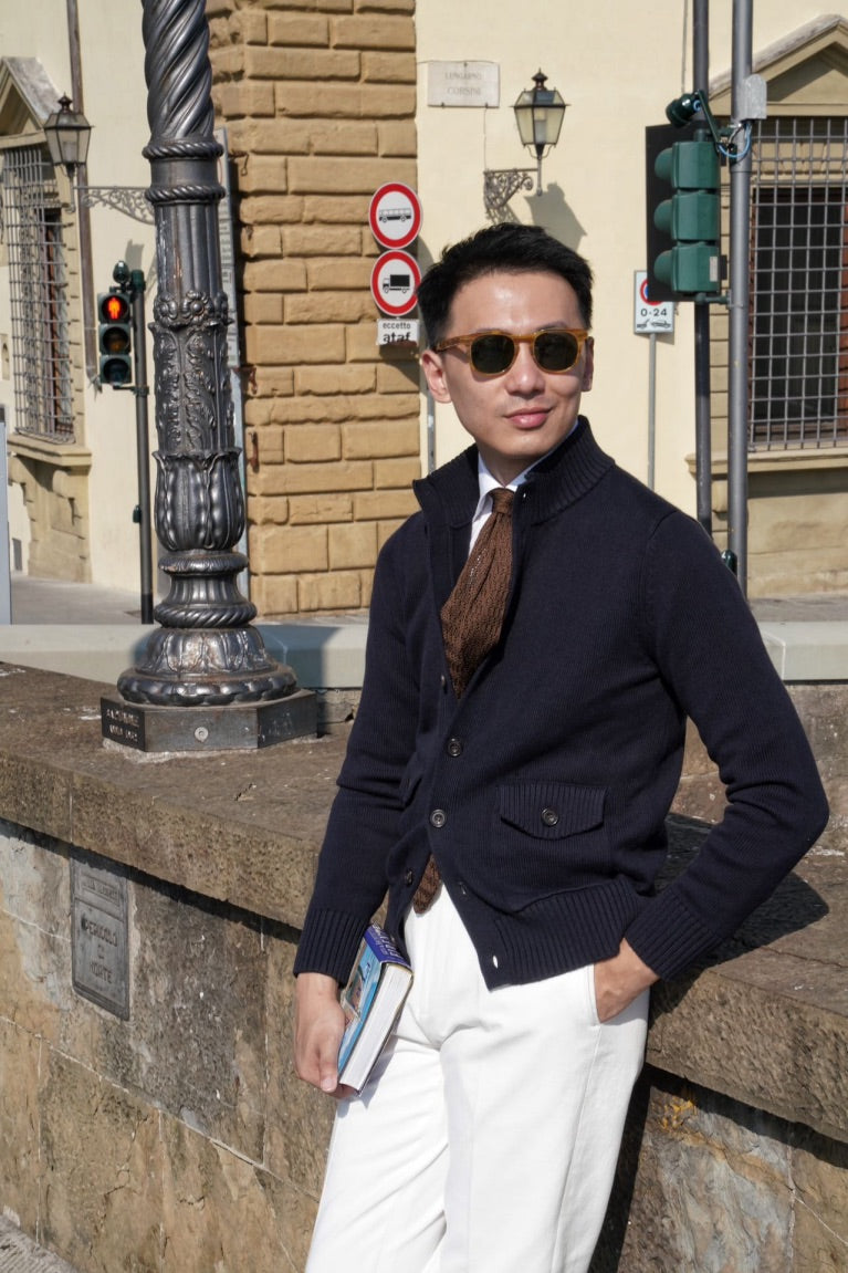 Navy Knitted Cotton Wool A1 Jacket