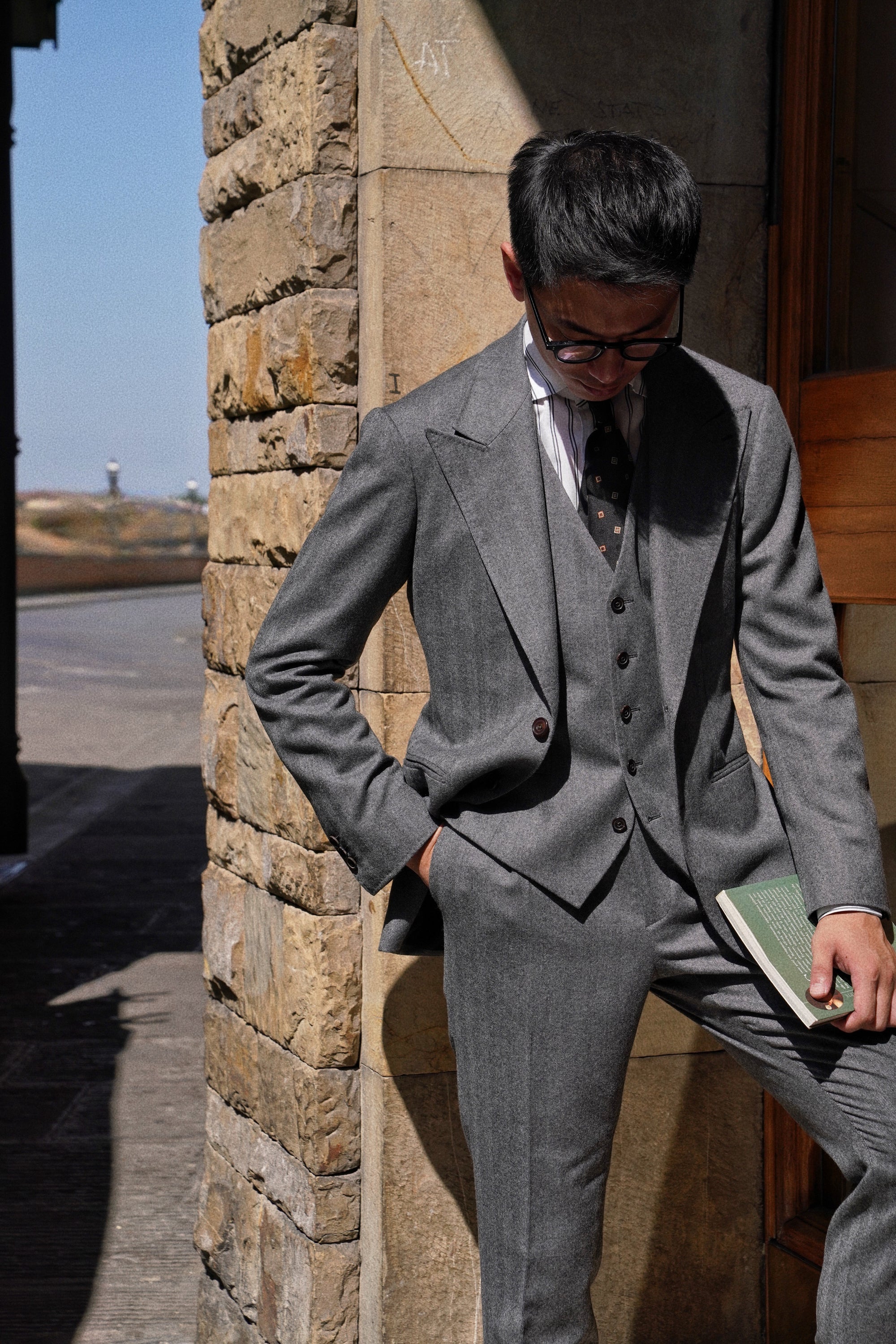 Grey Herringbone Flannel 3-piece Suit #23