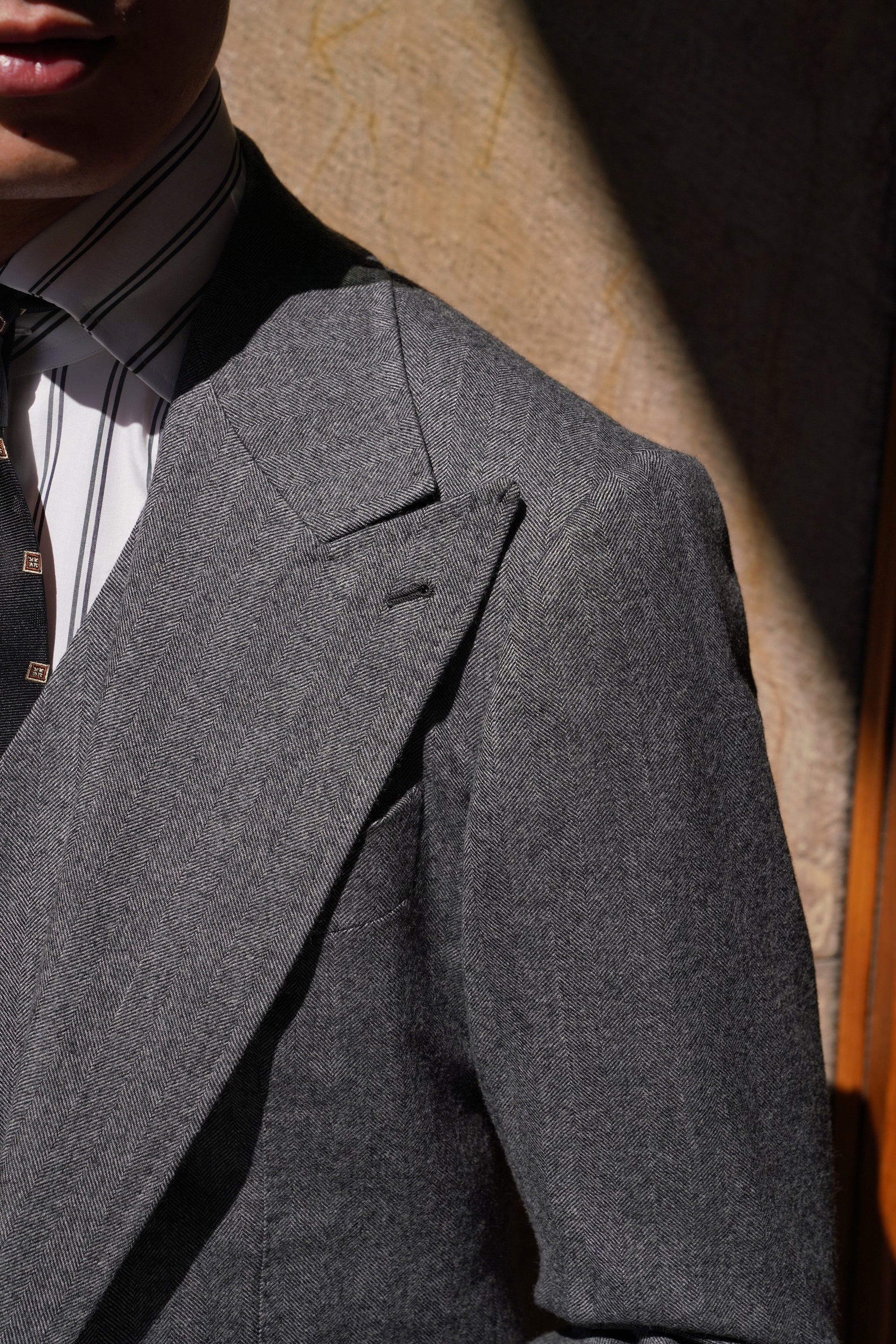Grey Herringbone Flannel 3-piece Suit #23