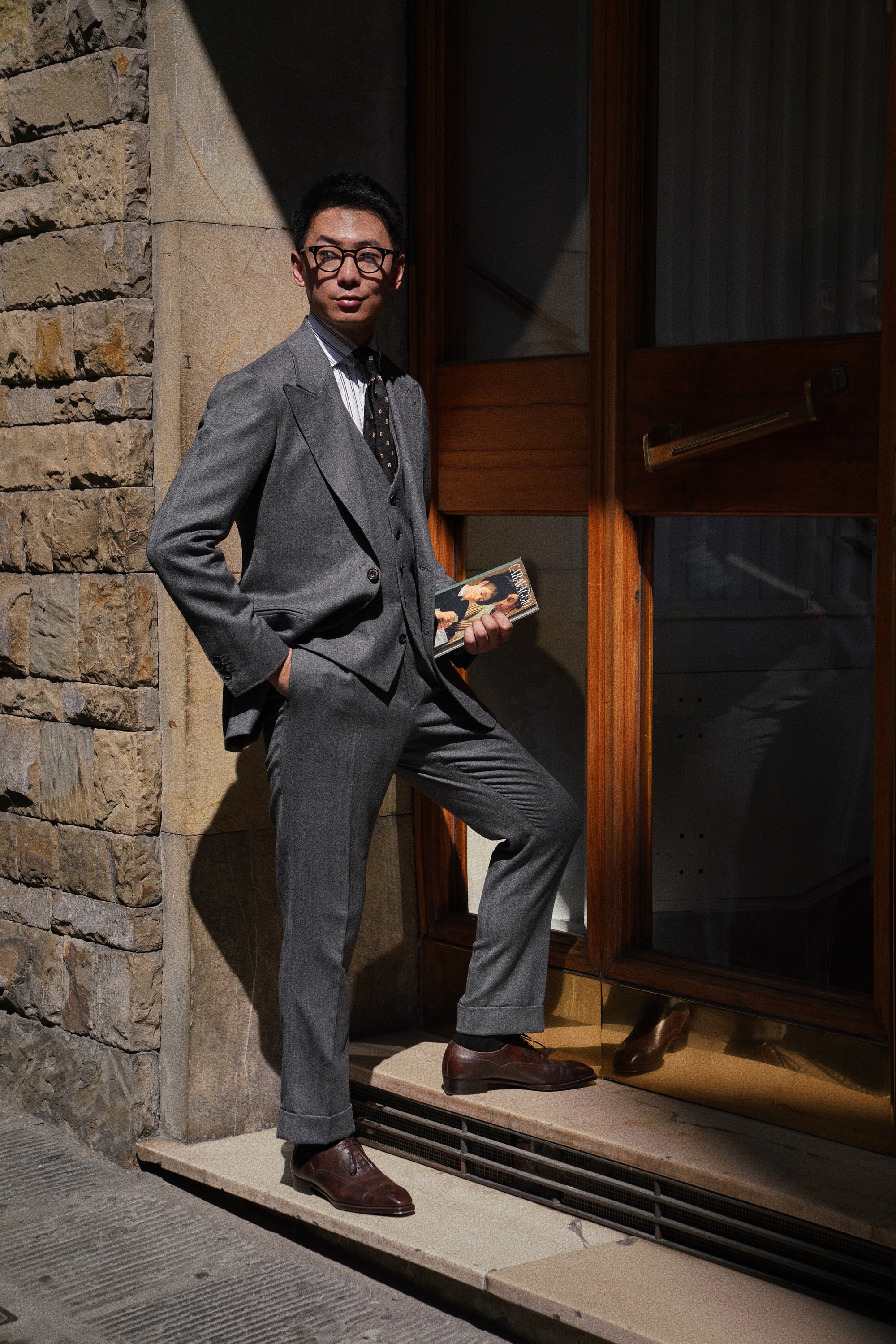 Grey Herringbone Flannel 3-piece Suit #23