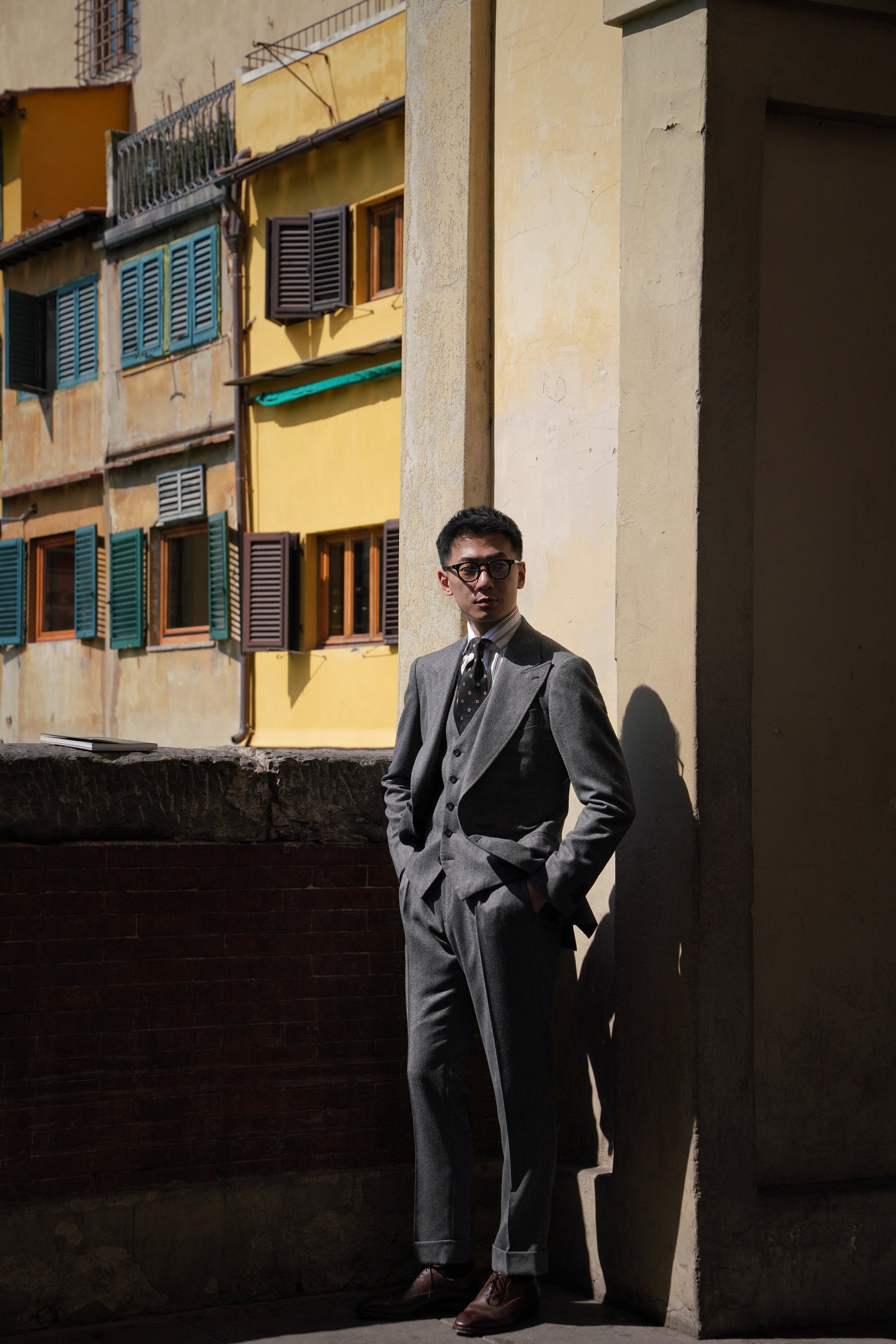 Grey Herringbone Flannel 3-piece Suit #23