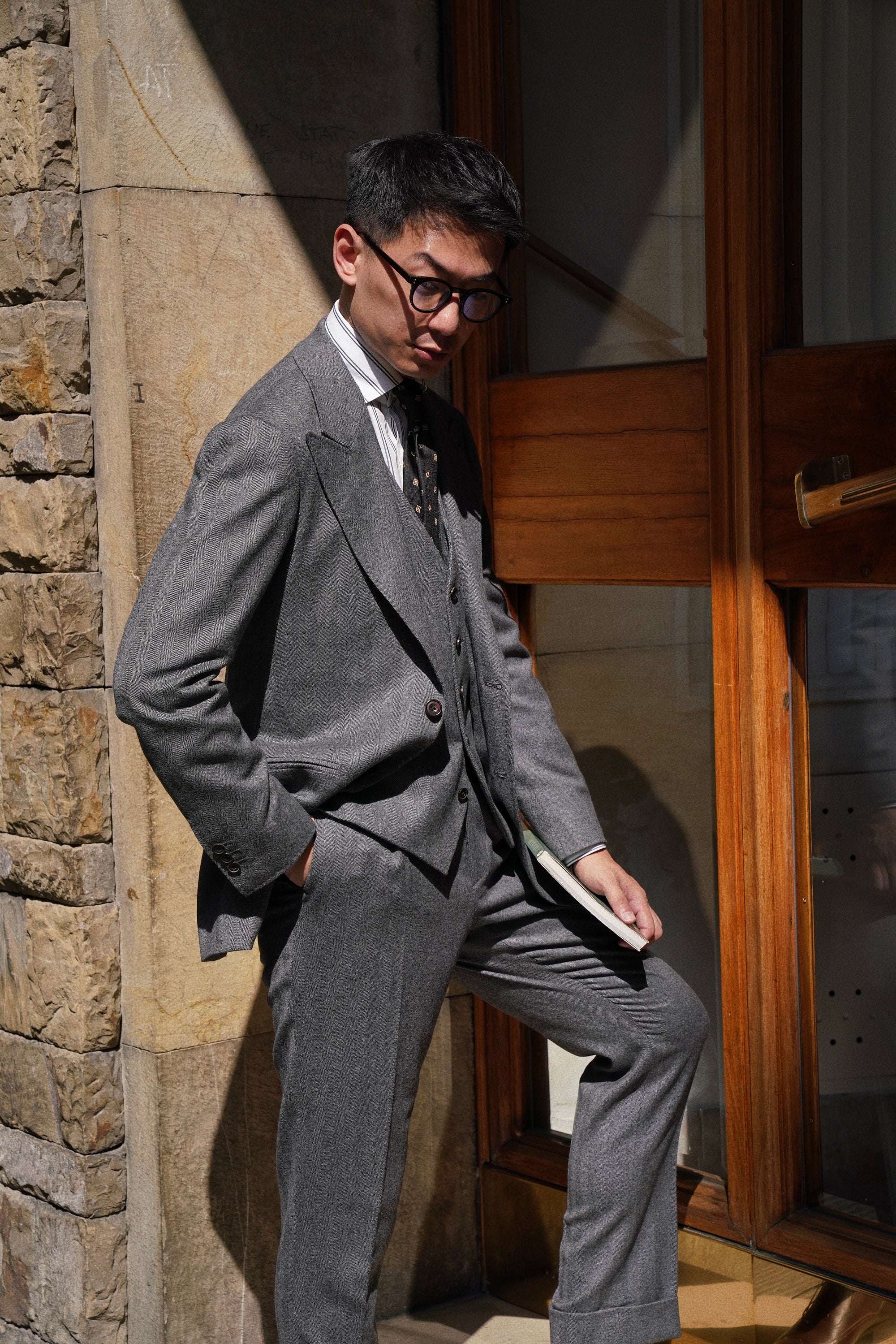Grey Herringbone Flannel 3-piece Suit #23