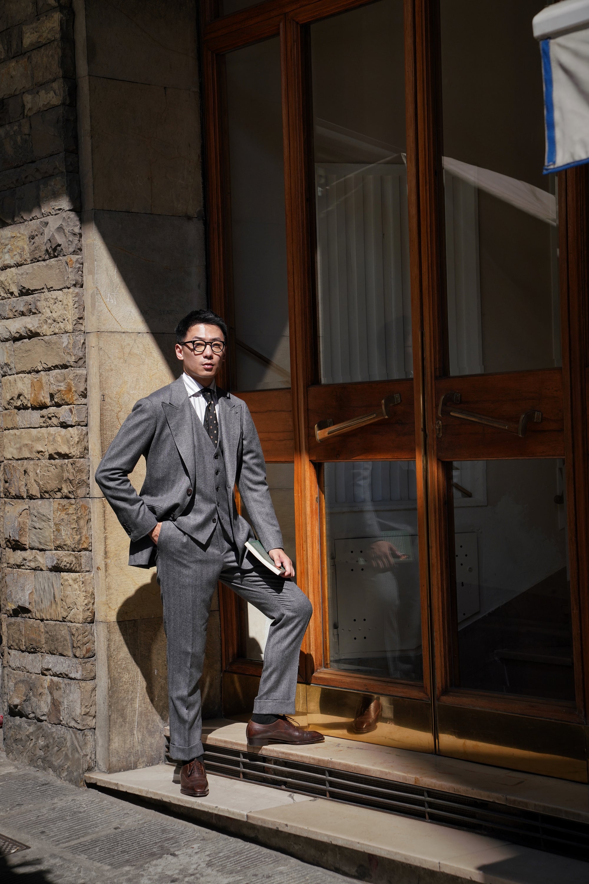 Grey Herringbone Flannel 3-piece Suit #23