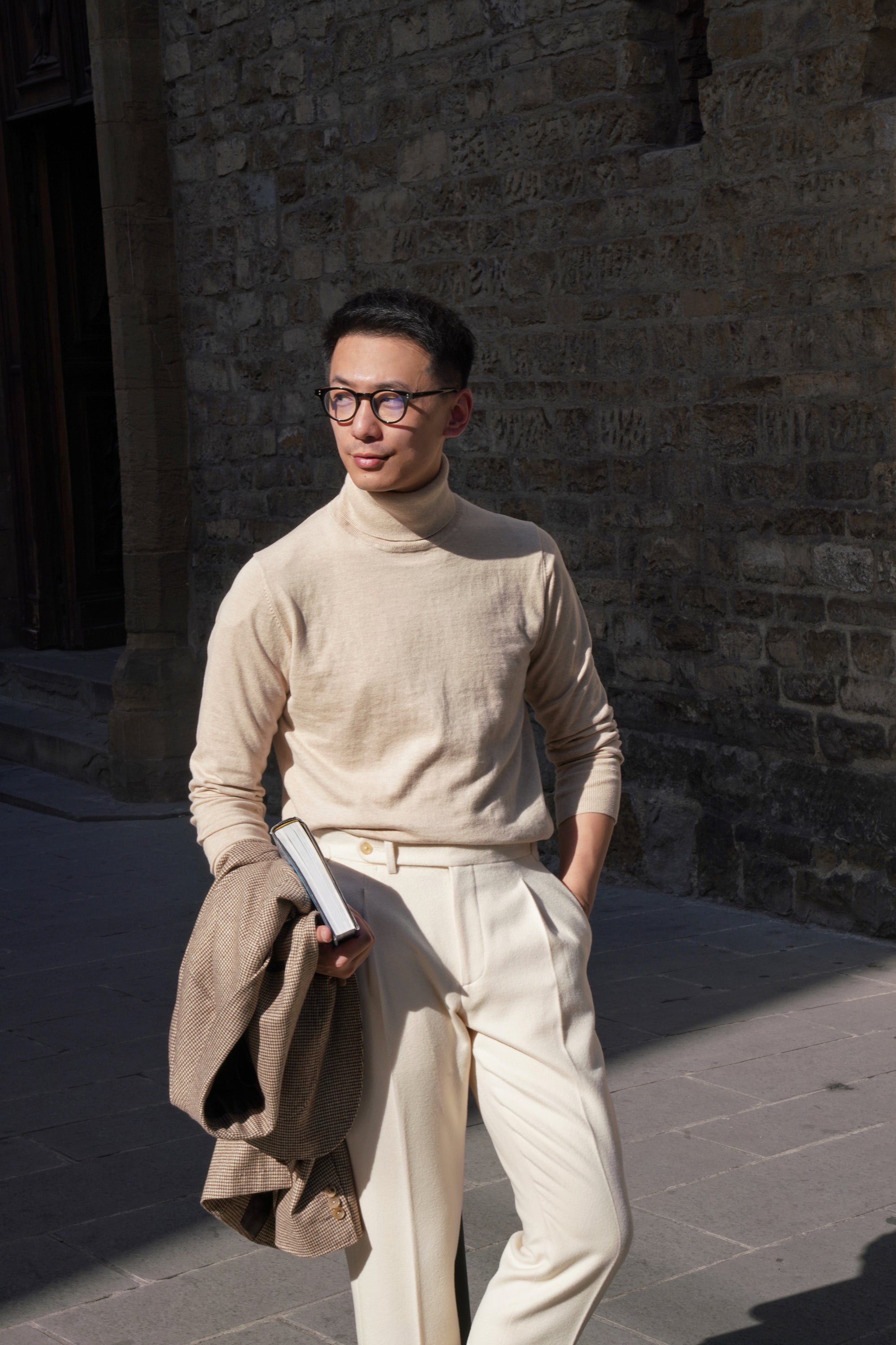 Light Camel Roll Neck Jumper