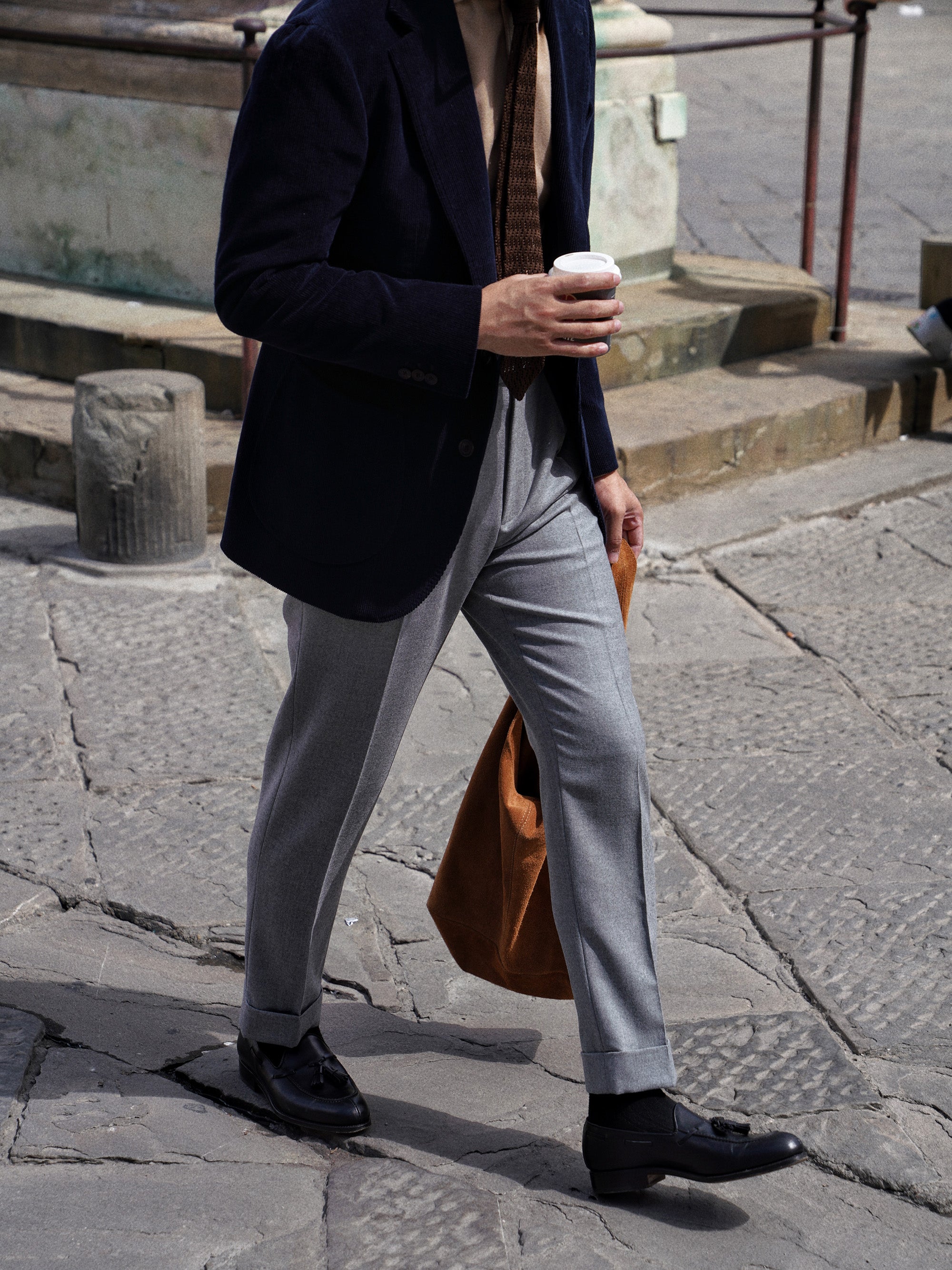 Mid Grey Worsted Flannel Trousers