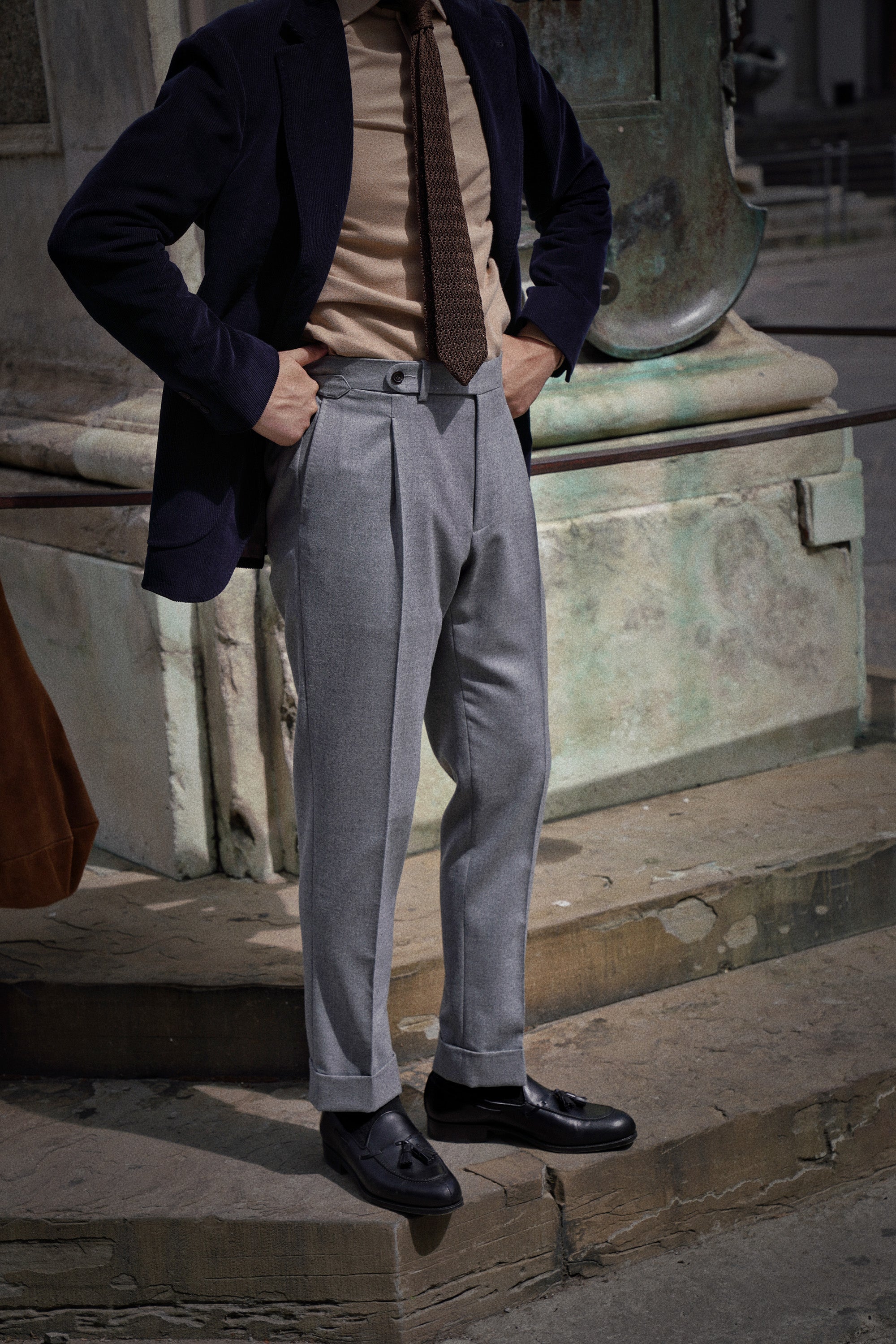 Mid Grey Worsted Flannel Trousers