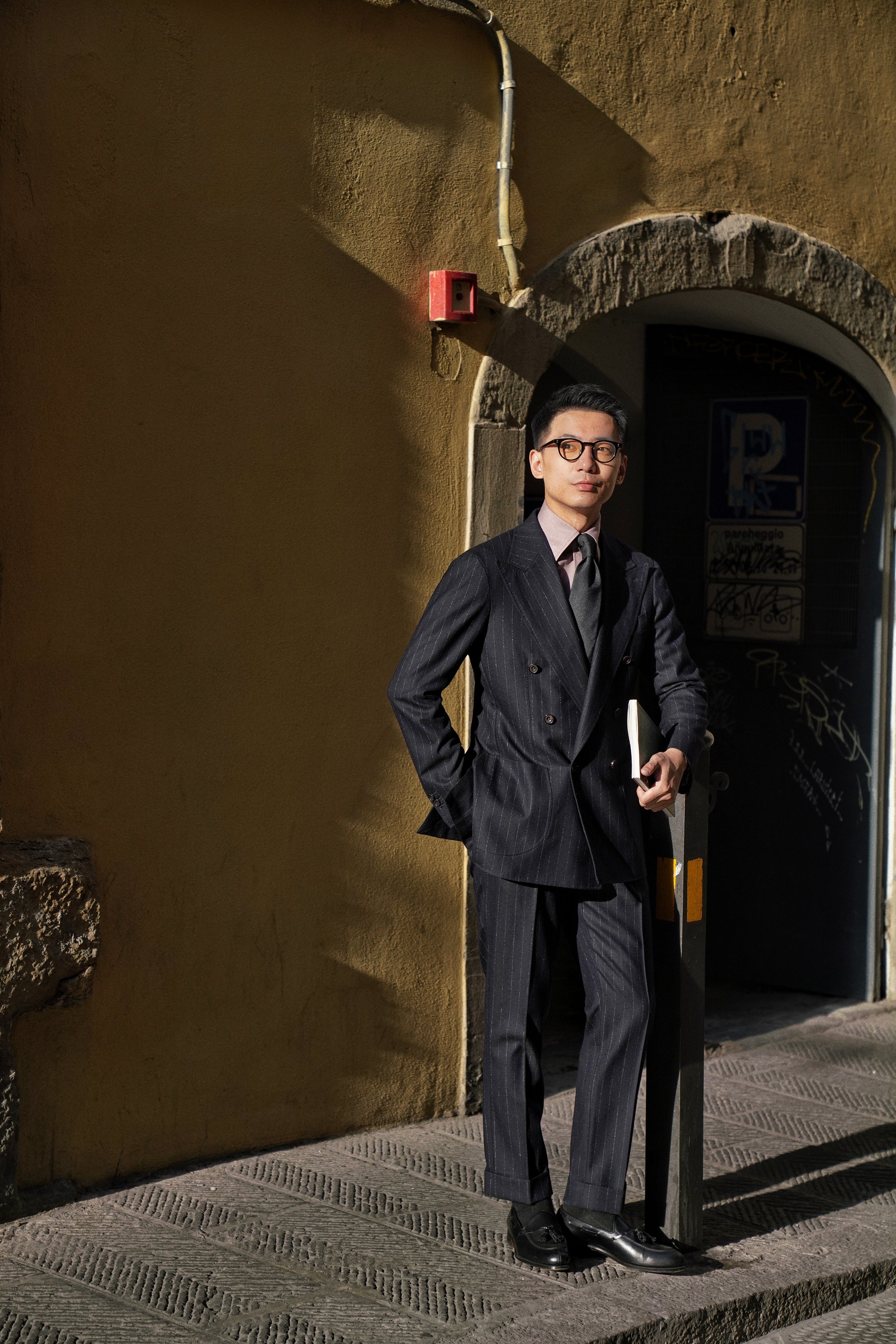 Navy Dotted Stripe Flannel Suit #19