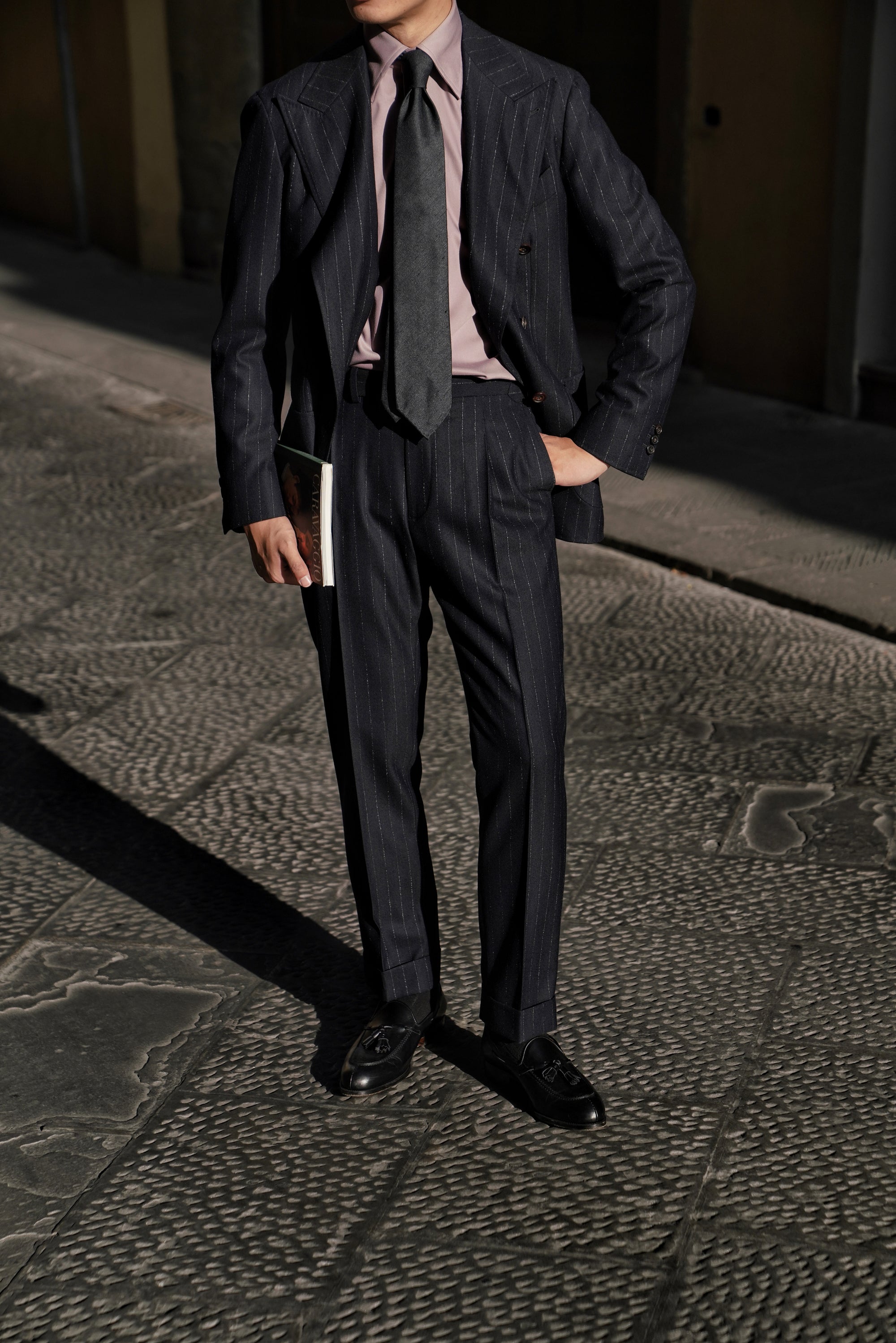 Navy Dotted Stripe Flannel Suit #19
