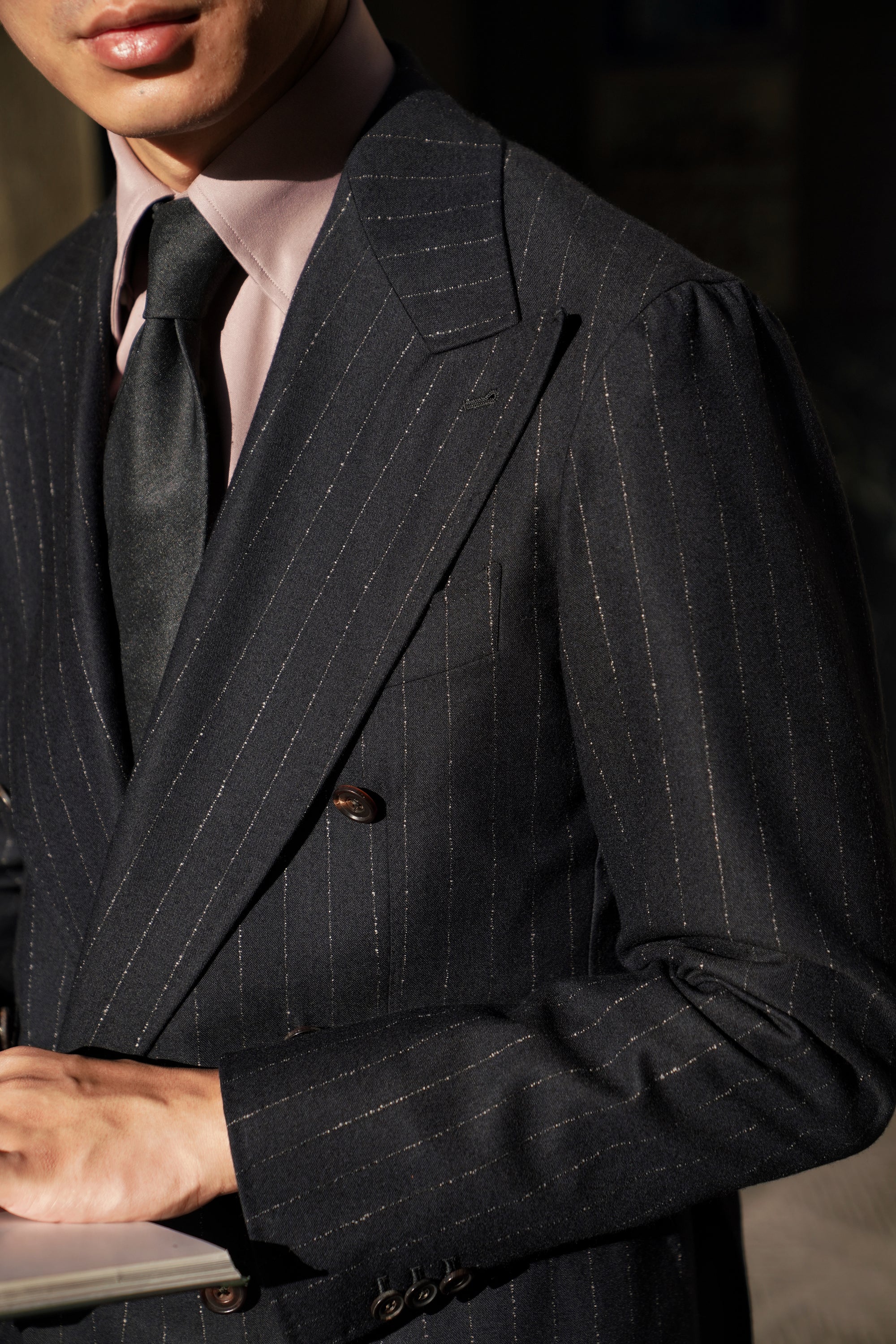 Navy Dotted Stripe Flannel Suit #19