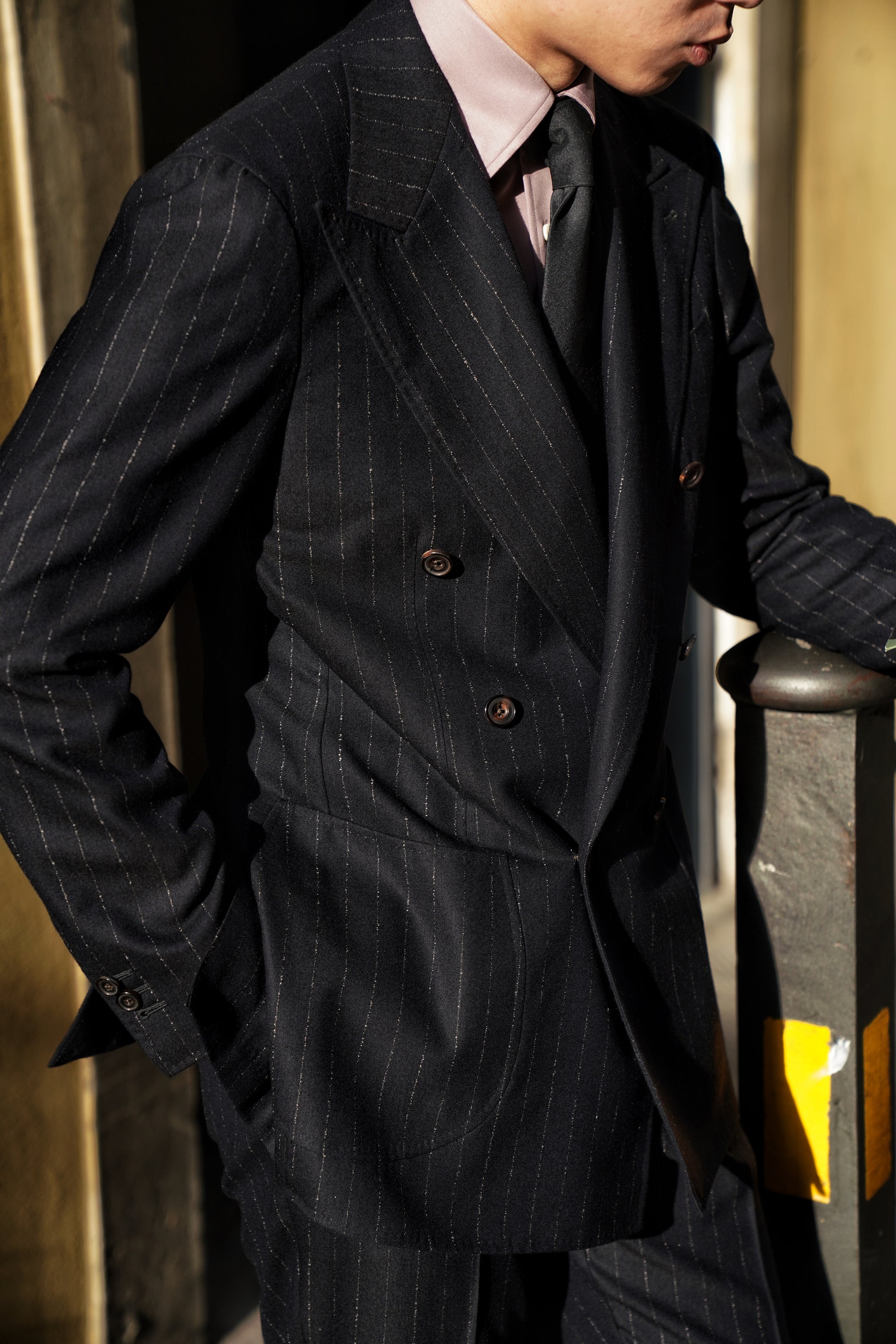 Navy Dotted Stripe Flannel Suit #19
