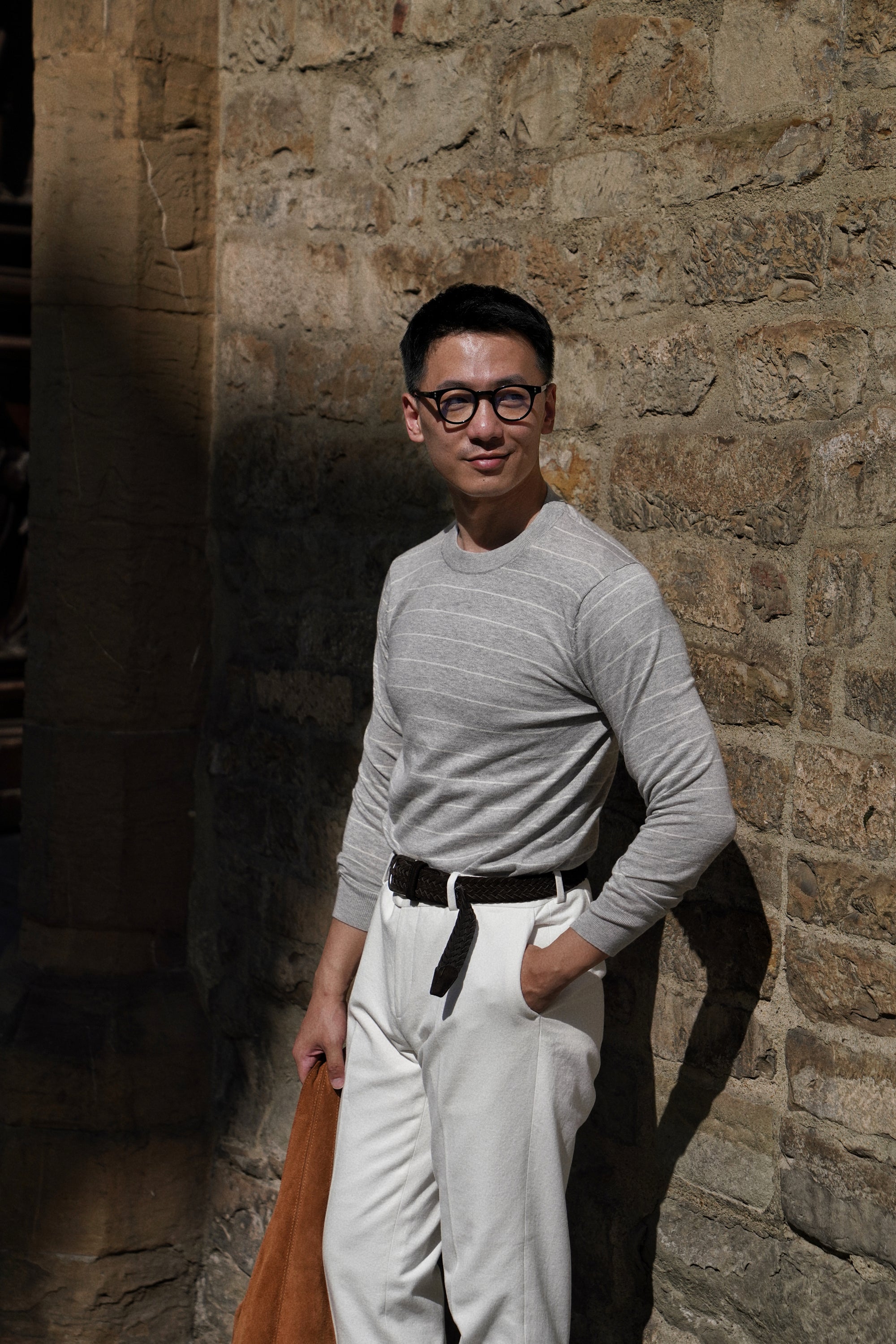 Light Grey Breton Top Crew Neck