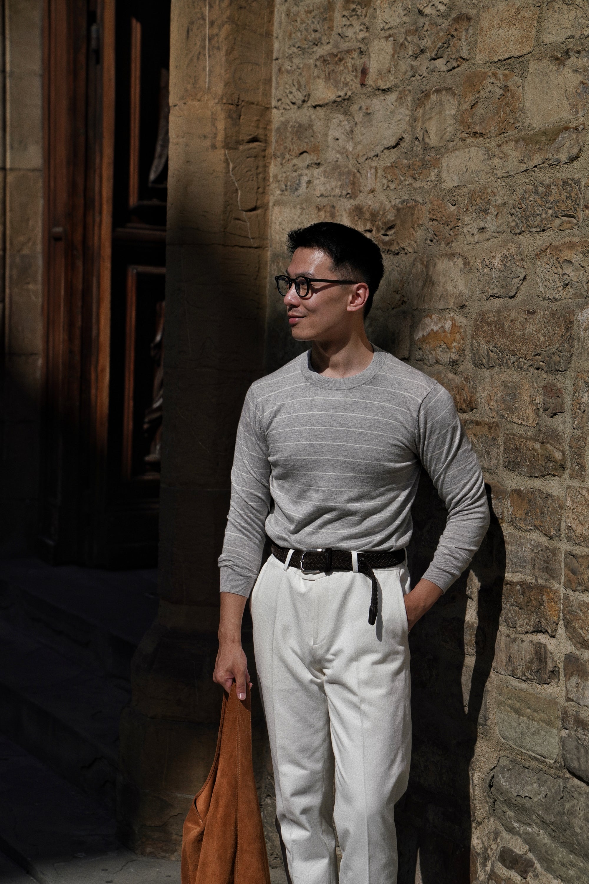 Light Grey Breton Top Crew Neck