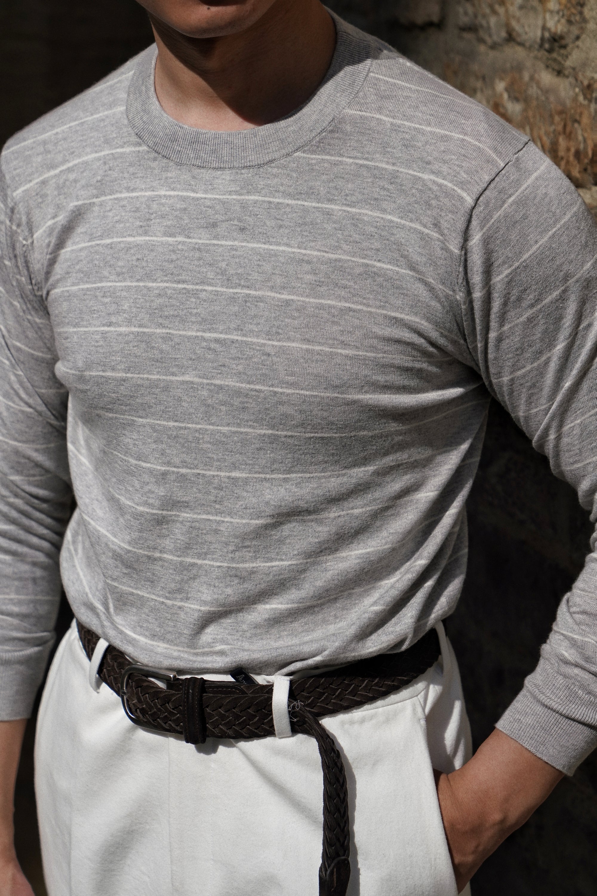 Light Grey Breton Top Crew Neck