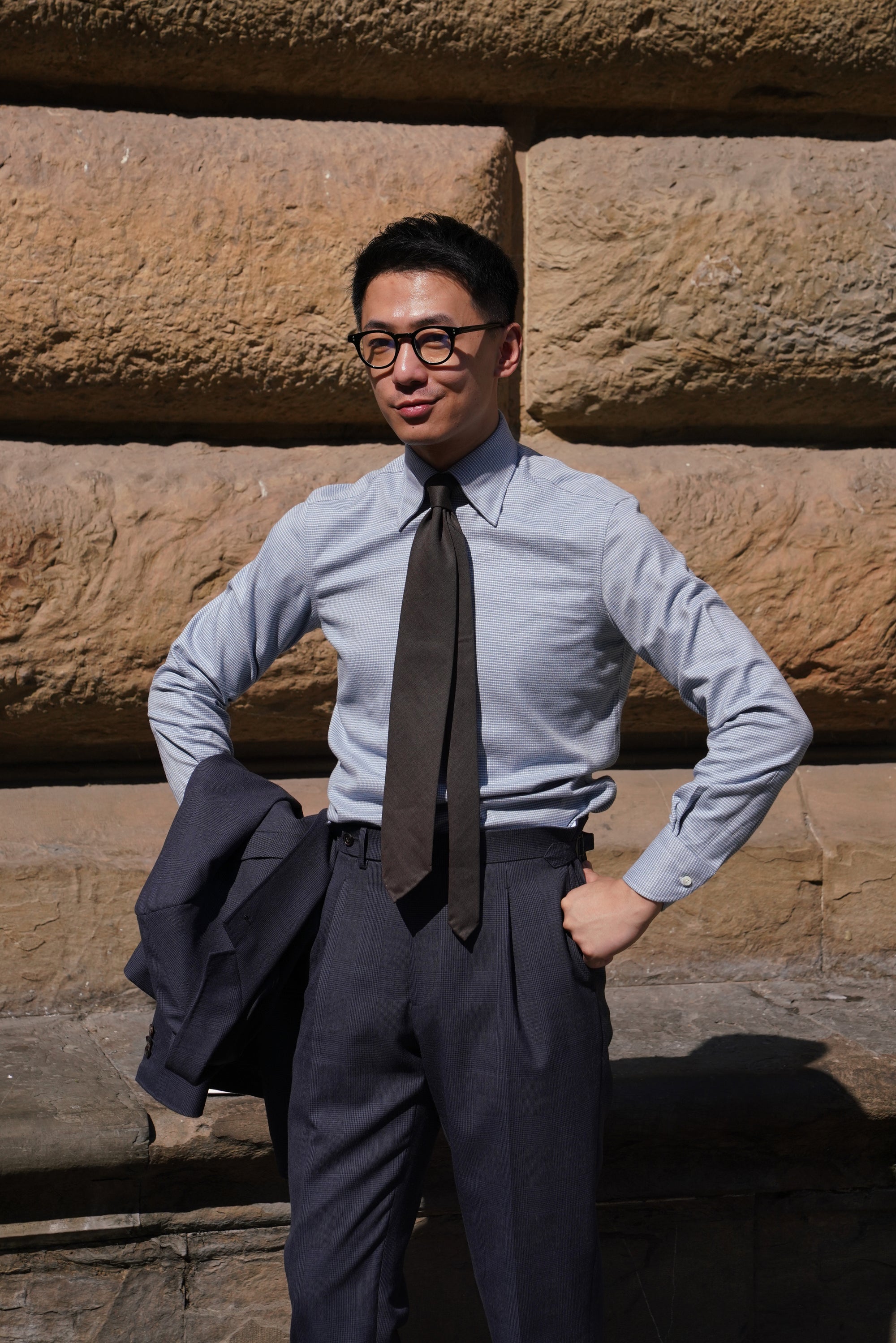 MTO Blue Houndstooth Cotton Shirt