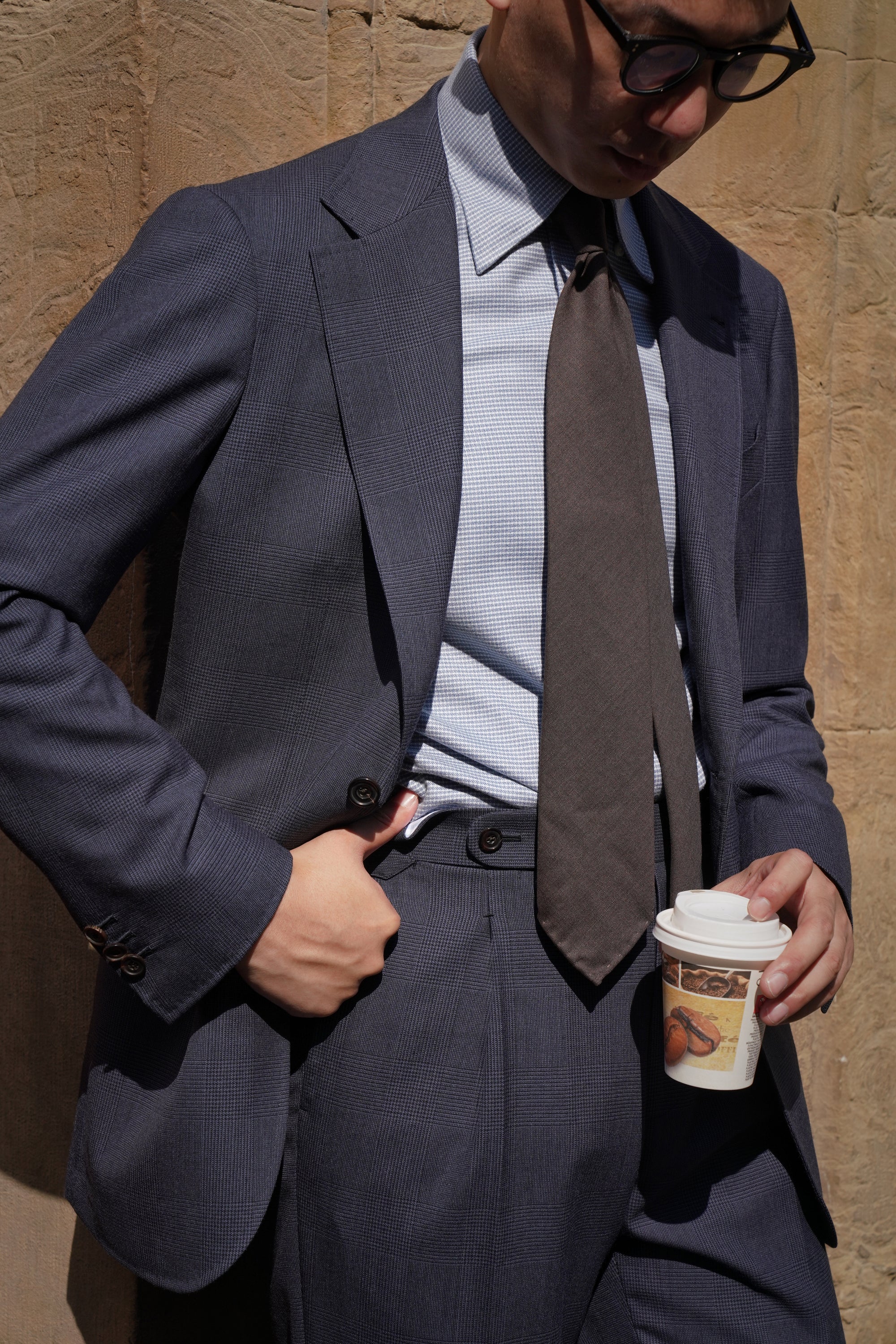 MTO Blue Houndstooth Cotton Shirt