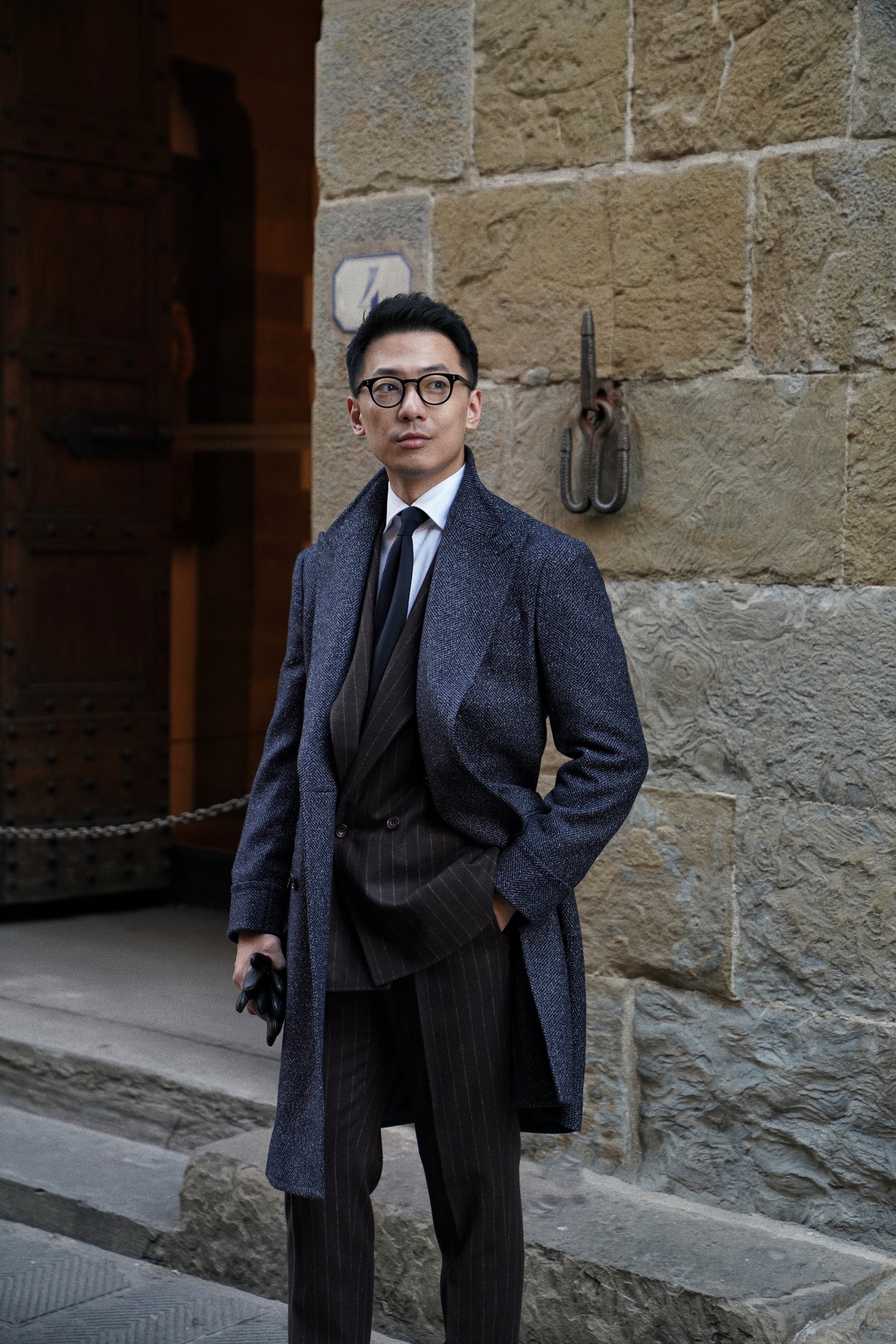 Navy Wool Blending Polo Coat