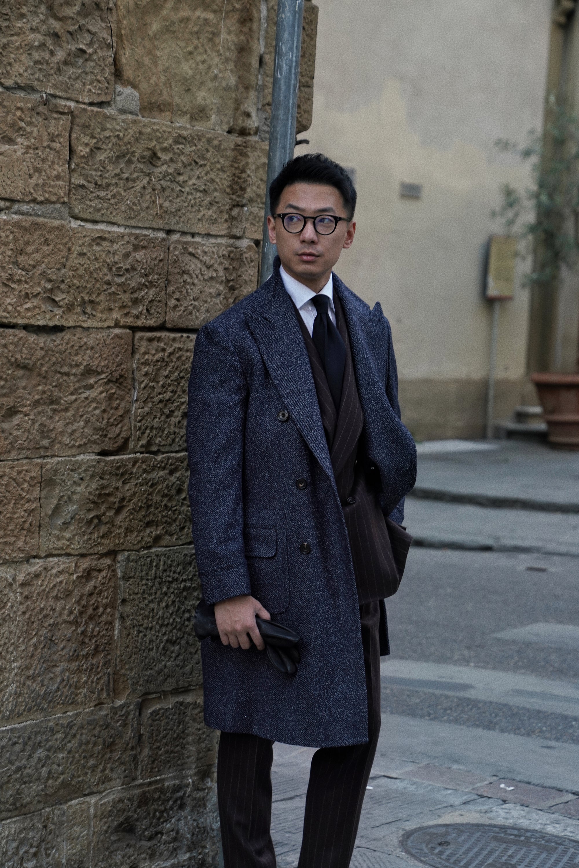 Navy Wool Blending Polo Coat