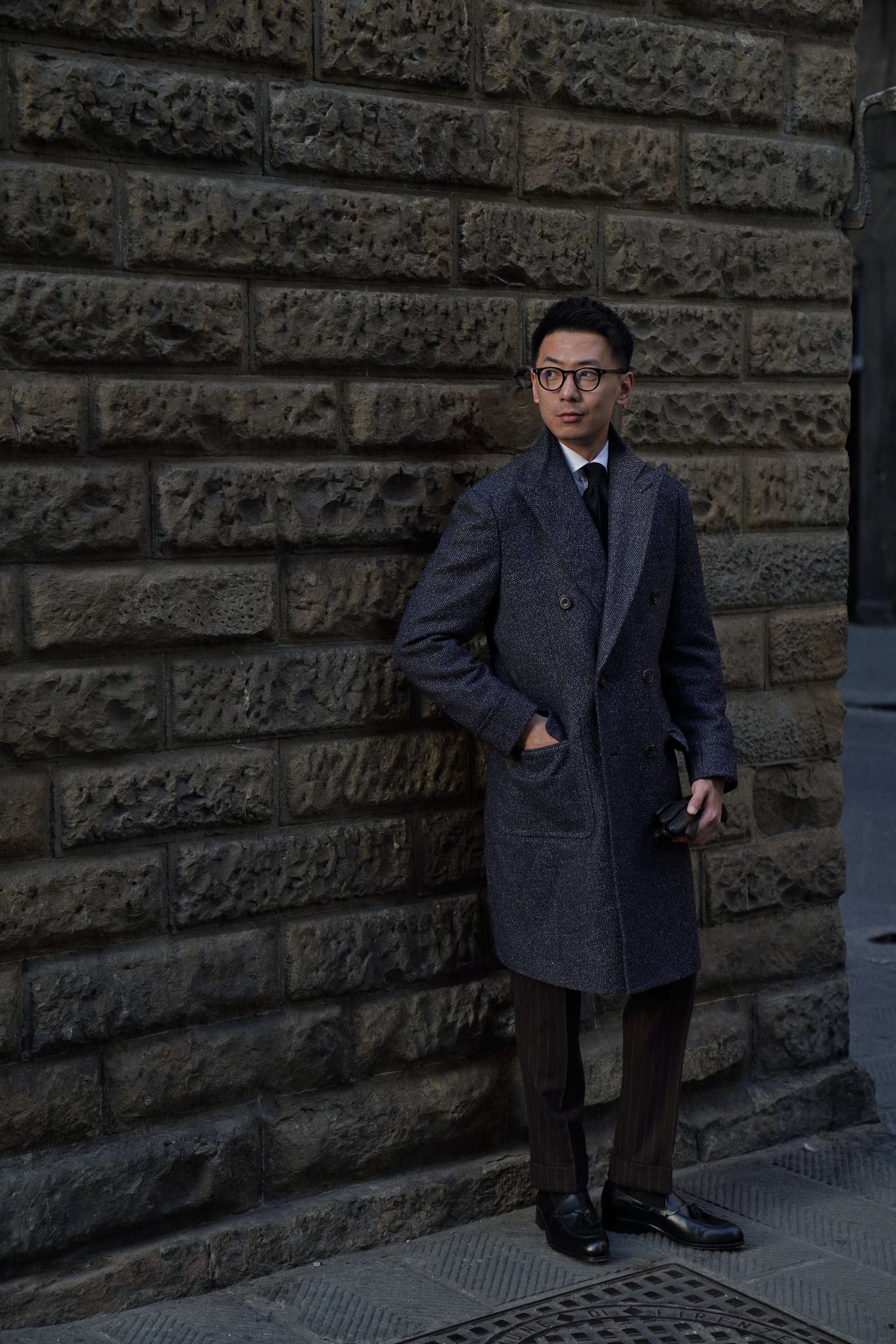 Navy Wool Blending Polo Coat