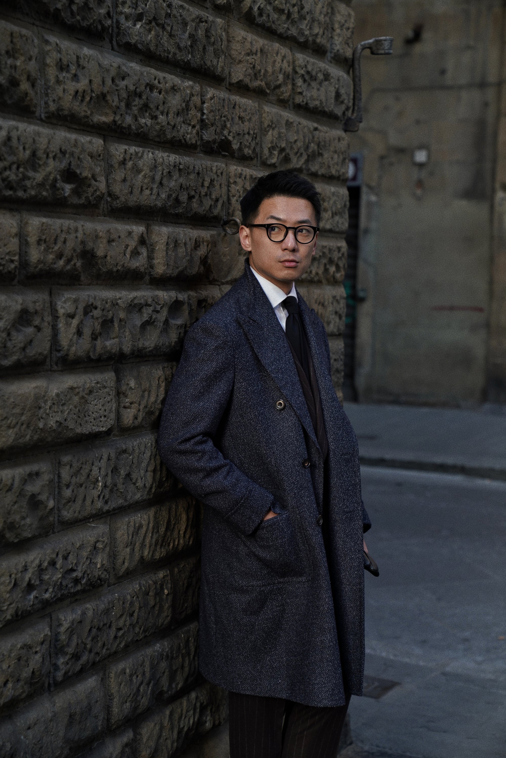 Navy Wool Blending Polo Coat