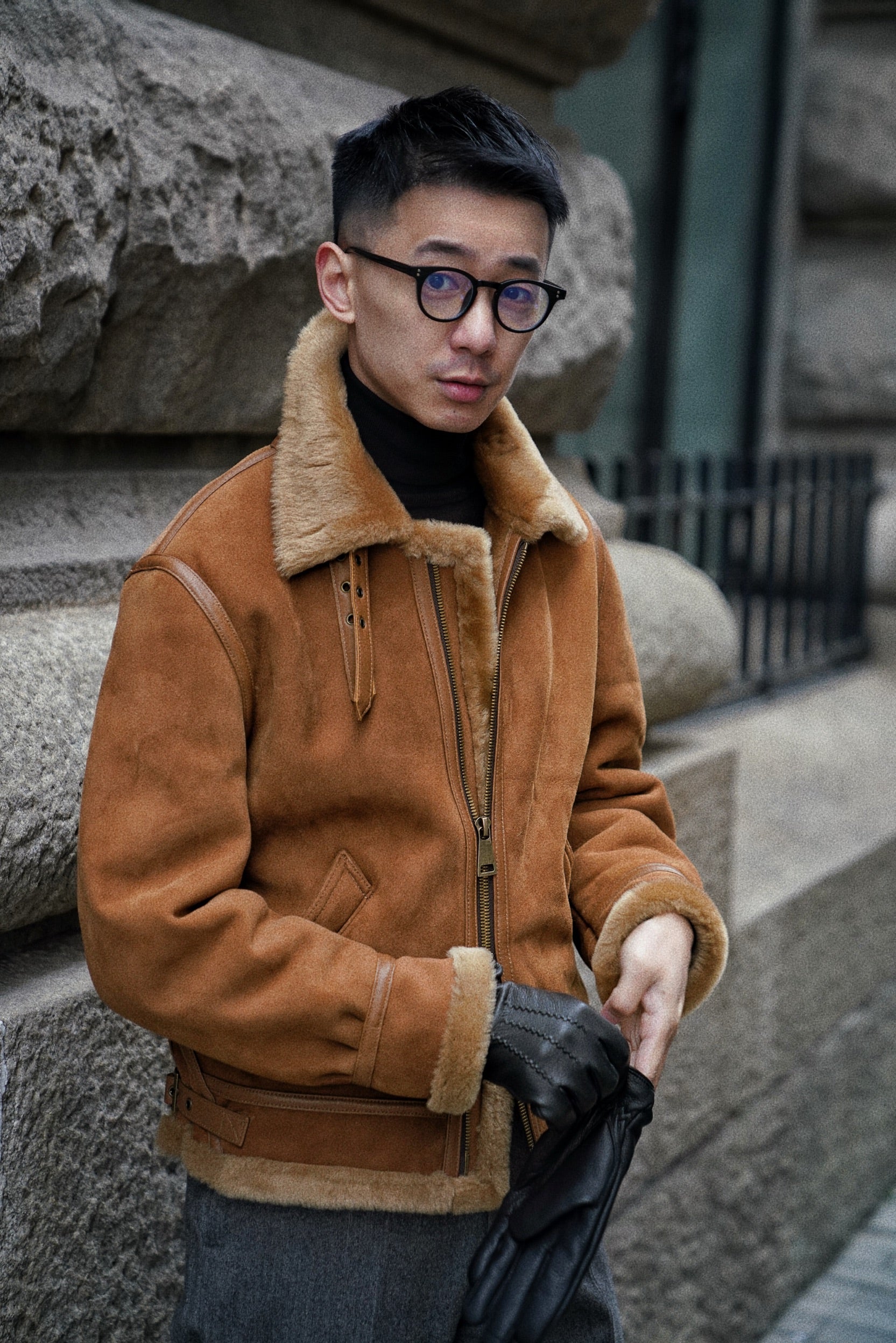 Tobacco Lambskin Shearling B3 Flight Jacket