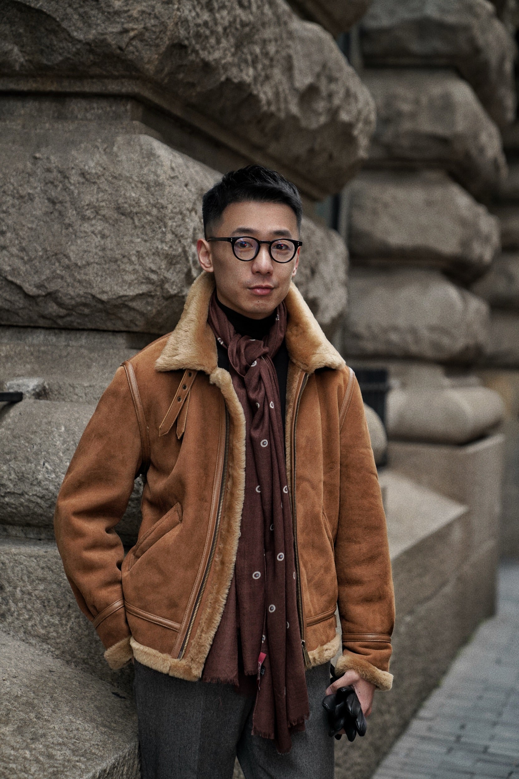 Tobacco Lambskin Shearling B3 Flight Jacket