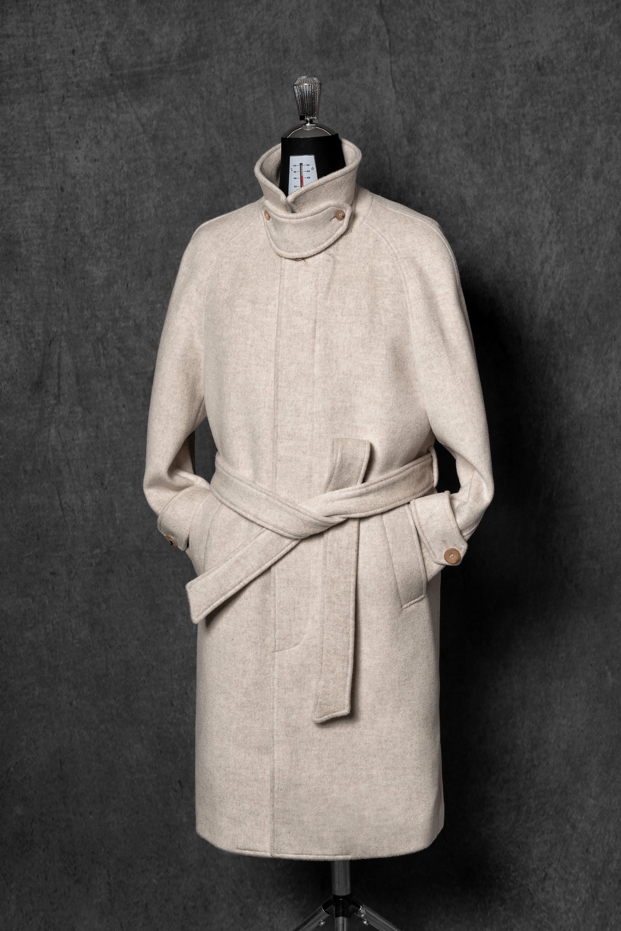 Beige Wool Balmacaan Coat