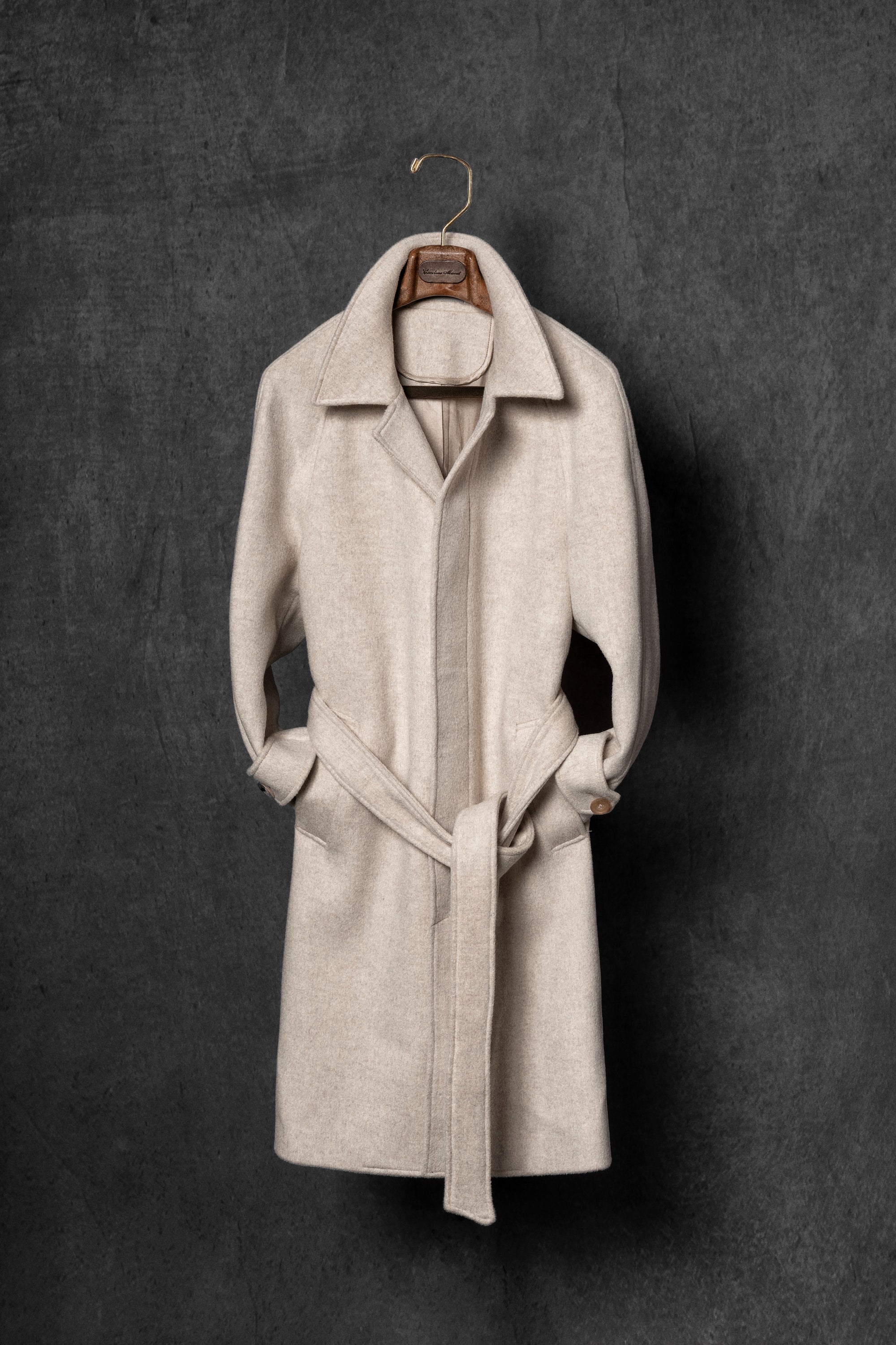 Beige Wool Balmacaan Coat