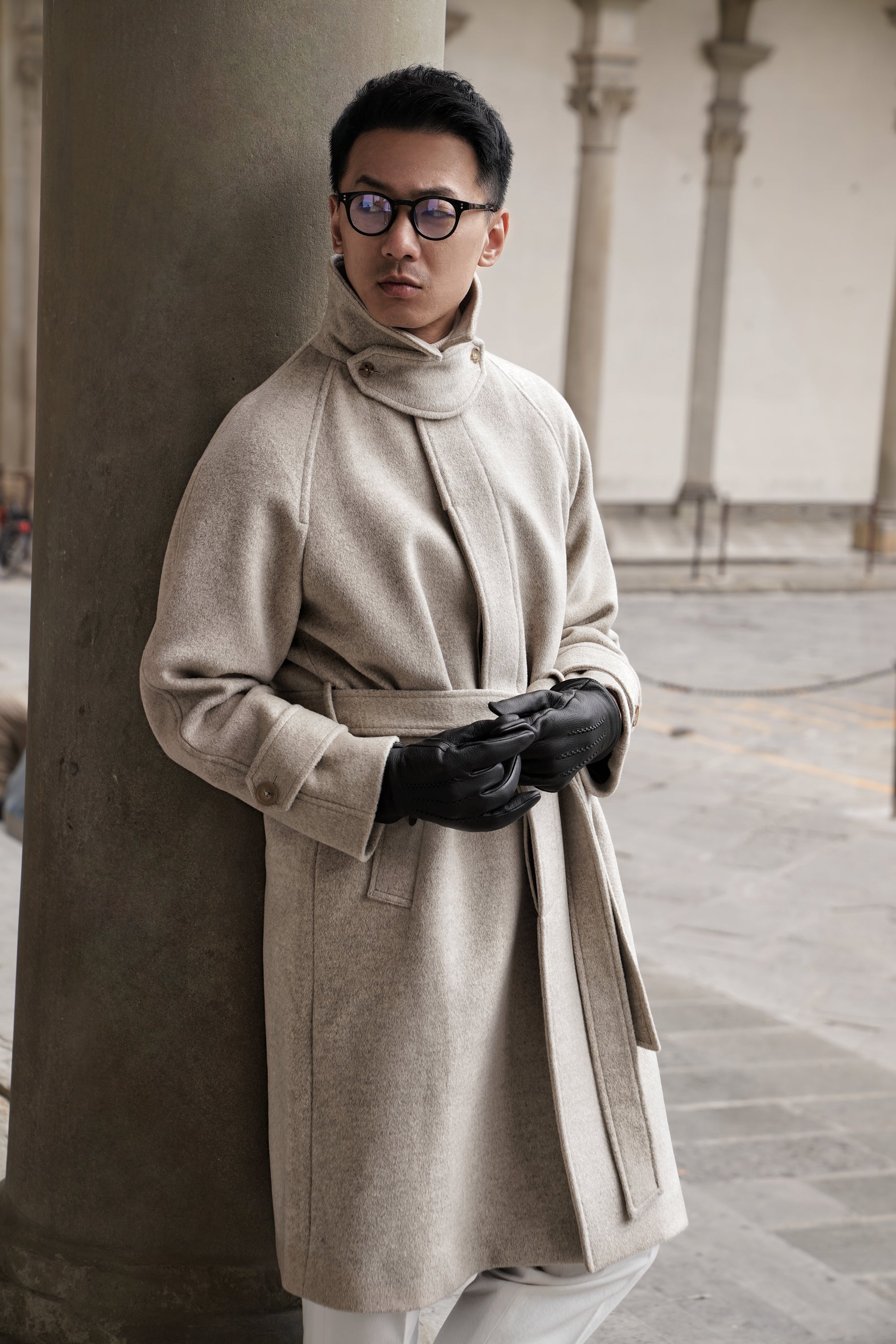 Beige Wool Balmacaan Coat