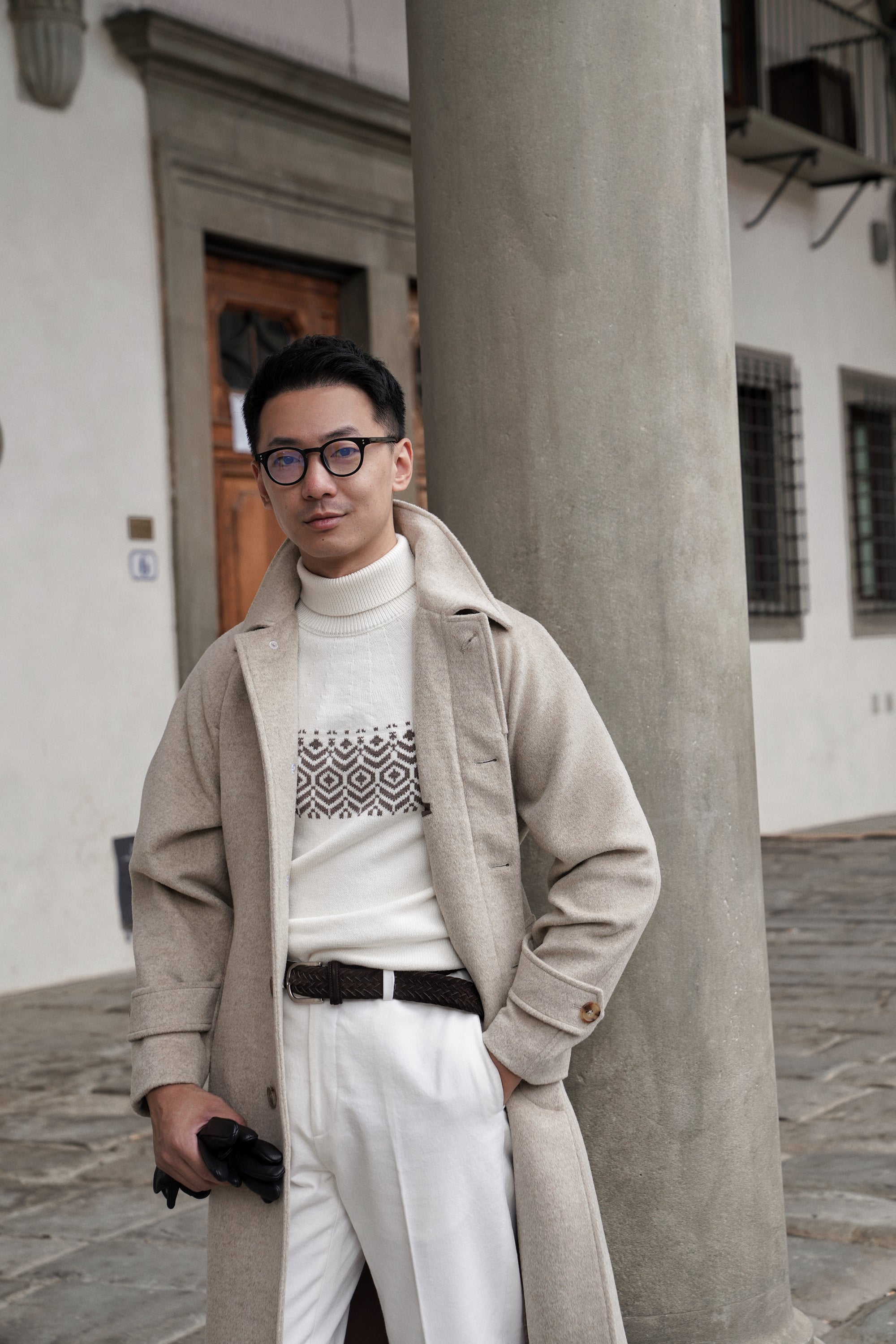 Beige Wool Balmacaan Coat