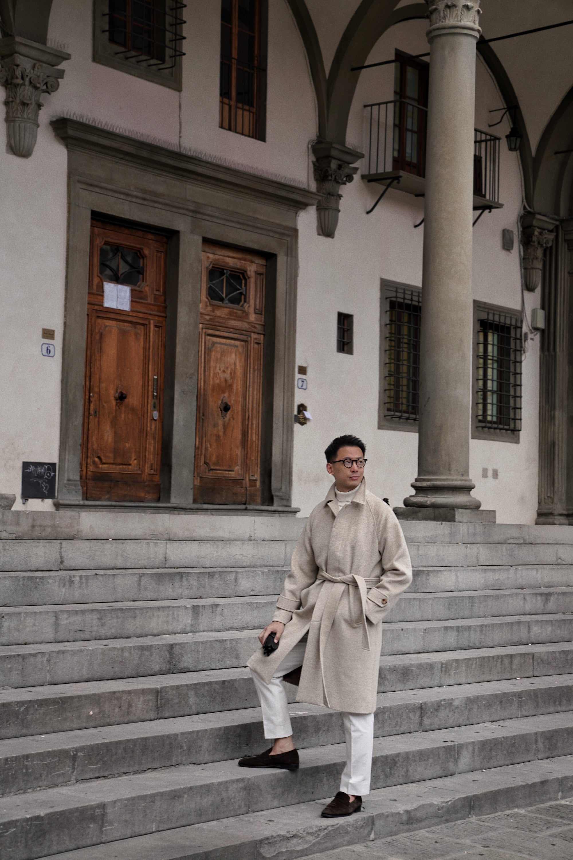 Beige Wool Balmacaan Coat