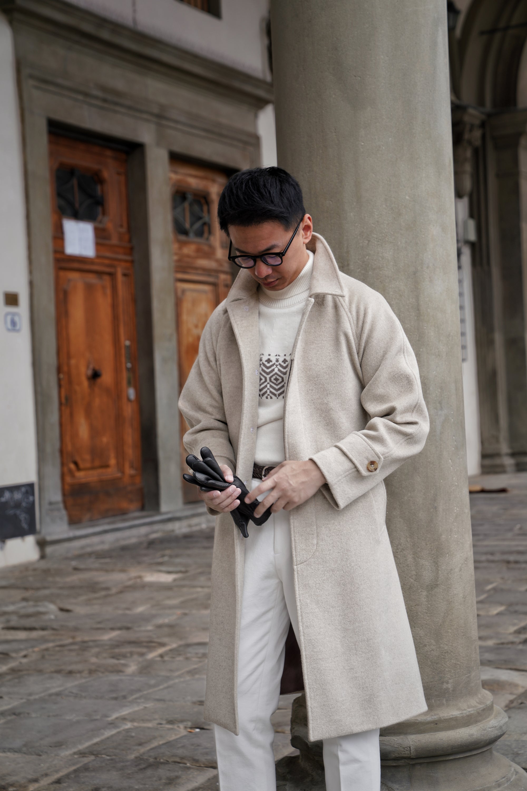Beige Wool Balmacaan Coat