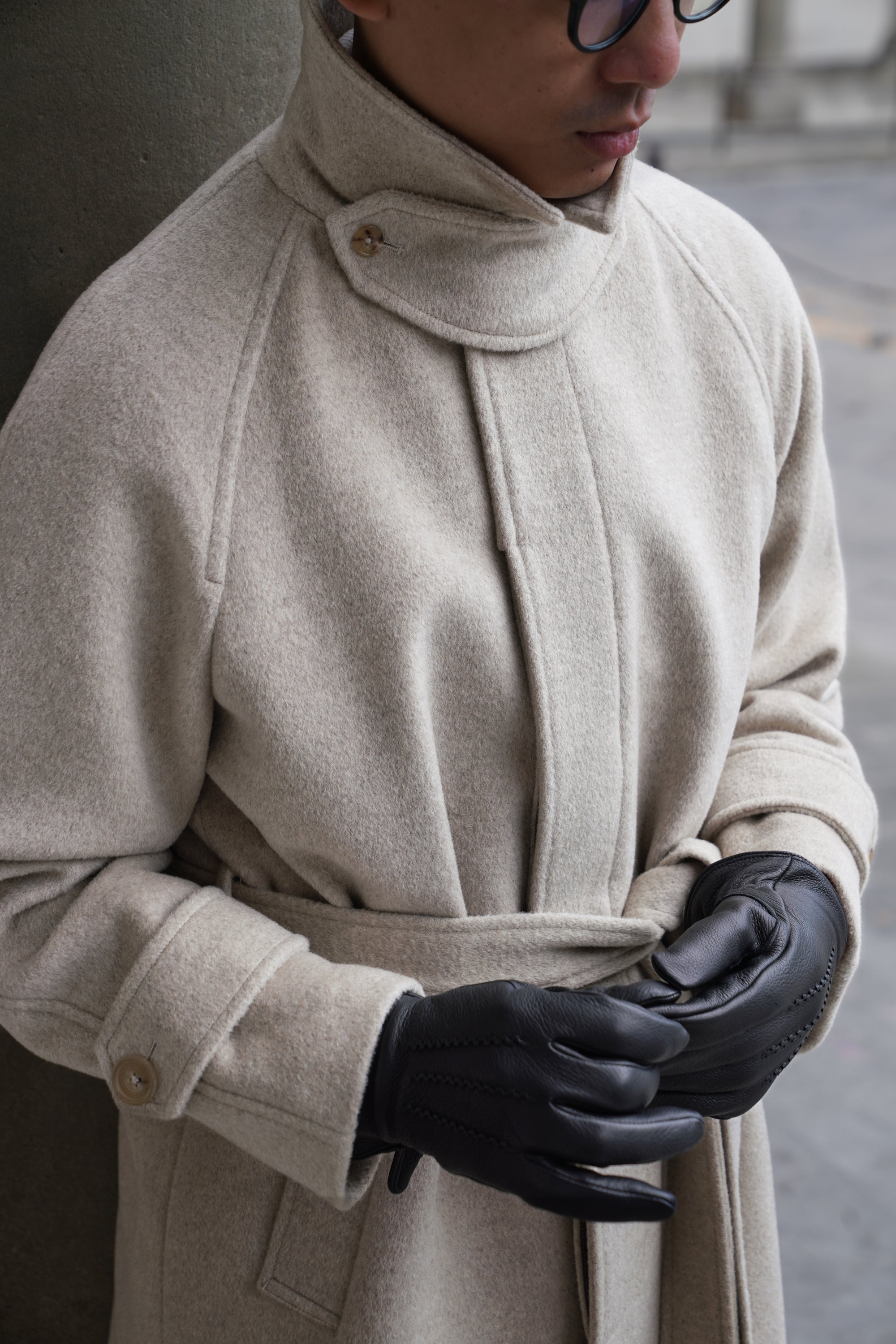 Beige Wool Balmacaan Coat